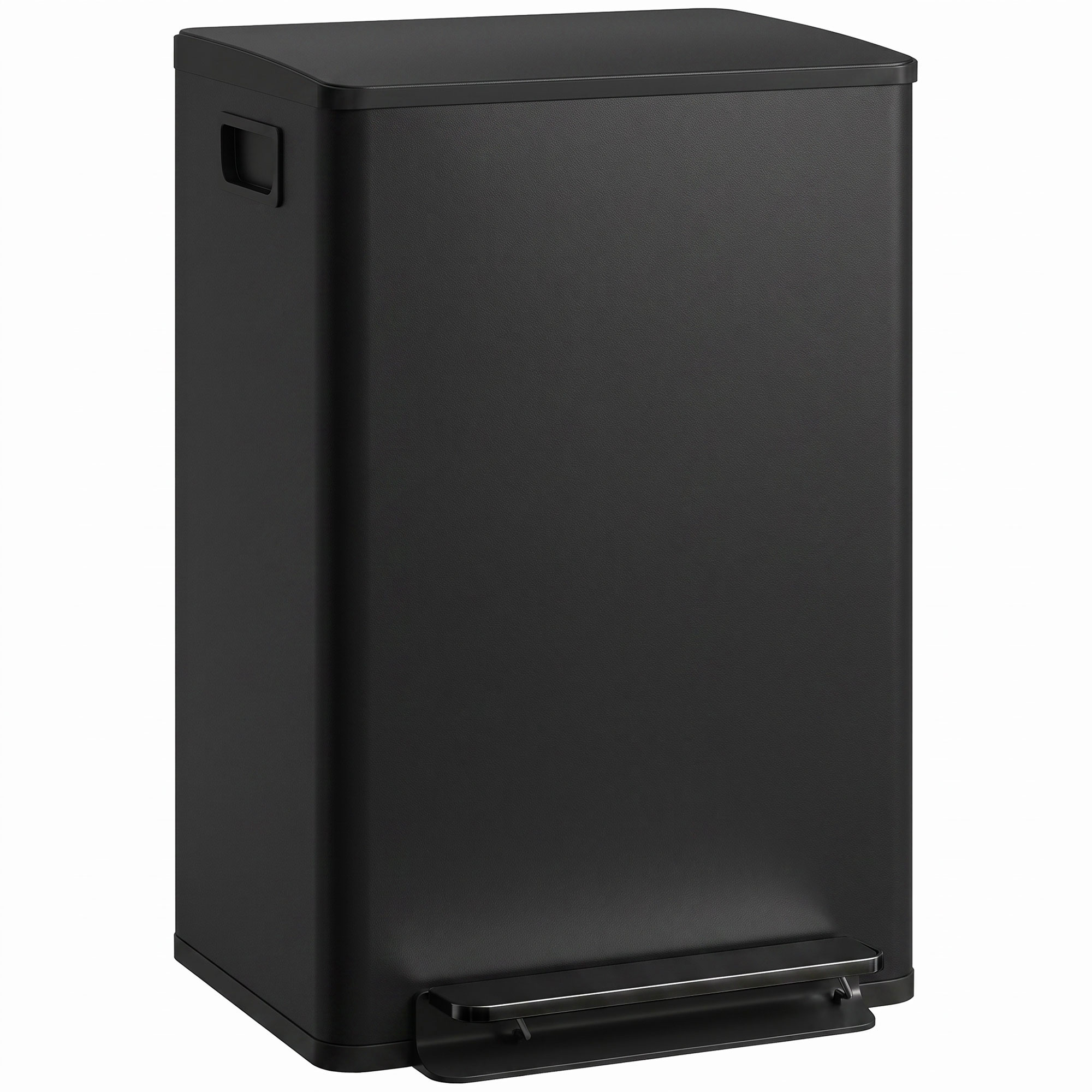 HOMCOM Küchenabfalleimer 50 l, Treteimer aus Edelstahl mit herausnehmbarem Einsatz, Soft-Close-Deckel und Offenhaltefunktion, Geruchsfilter, Griffe, Schwarz Aosom