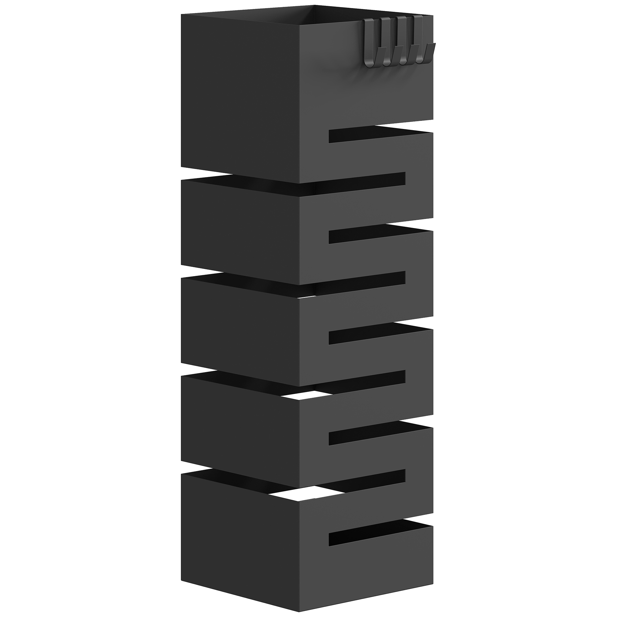 HOMCOM Suport umbrele, stativ metalic pentru umbrele, suport freestanding pentru umbrele cu cârlige și tavă de scurgere, capacitate 8 umbrele, negru | Aosom Romania