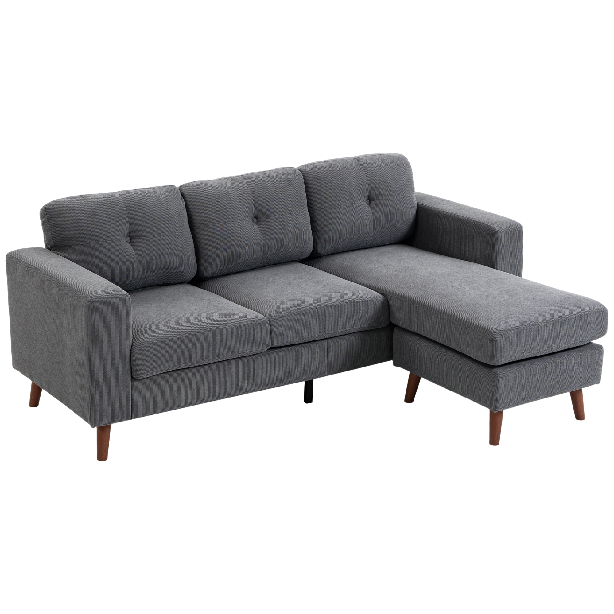Ecksofa 192 cm L-Form 3-Sitzer Sofa mit umkehrbarer Chaiselongue, Cord-Optik, für kleinen Raum, Dunkelgrau