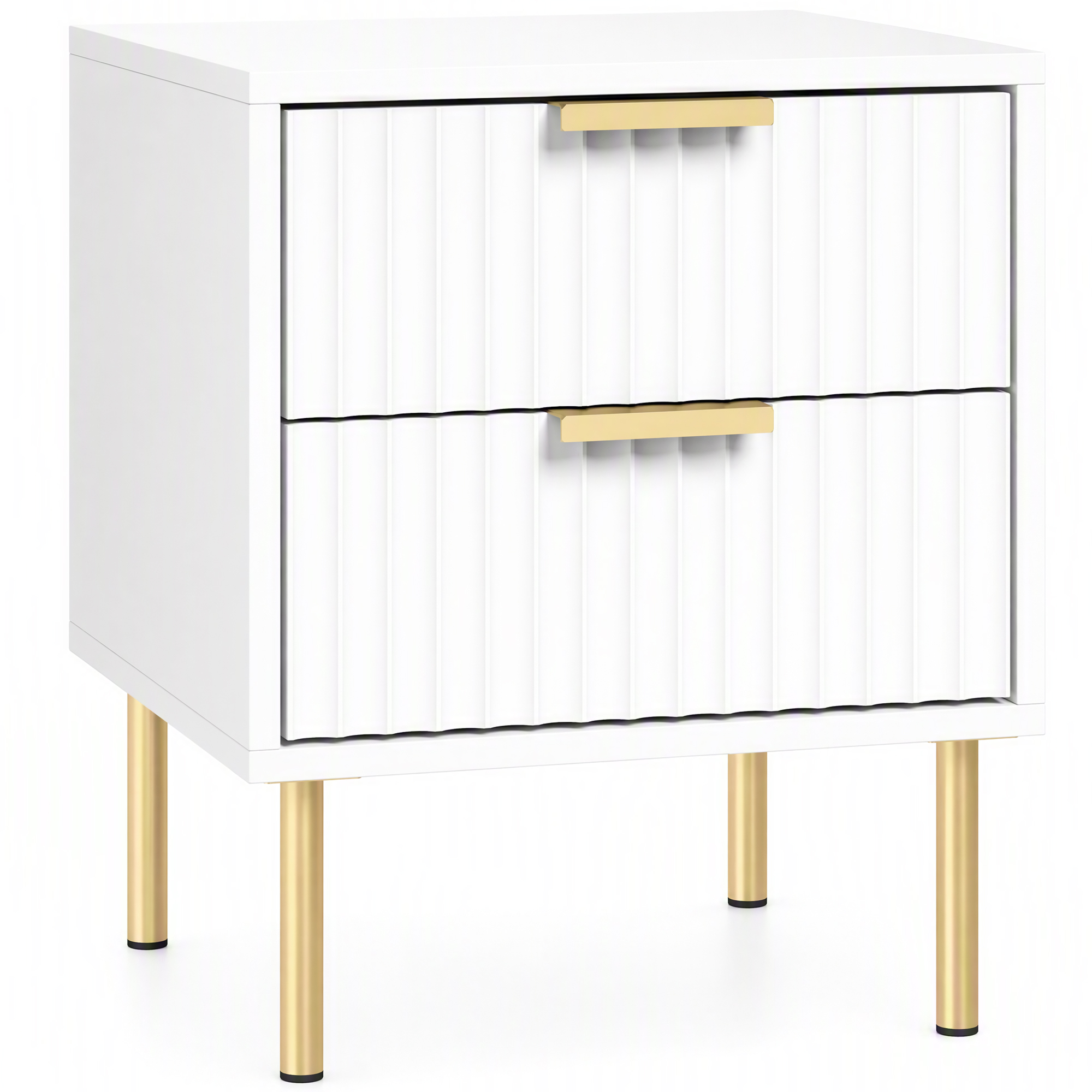 HOMCOM Nachttisch, gerillte Optik mit 2 Schubladen und Stahlfüßen, Beistelltisch für Schlafzimmer und Wohnzimmer, Maße 40 x 39 x 48 cm, weiß Aosom