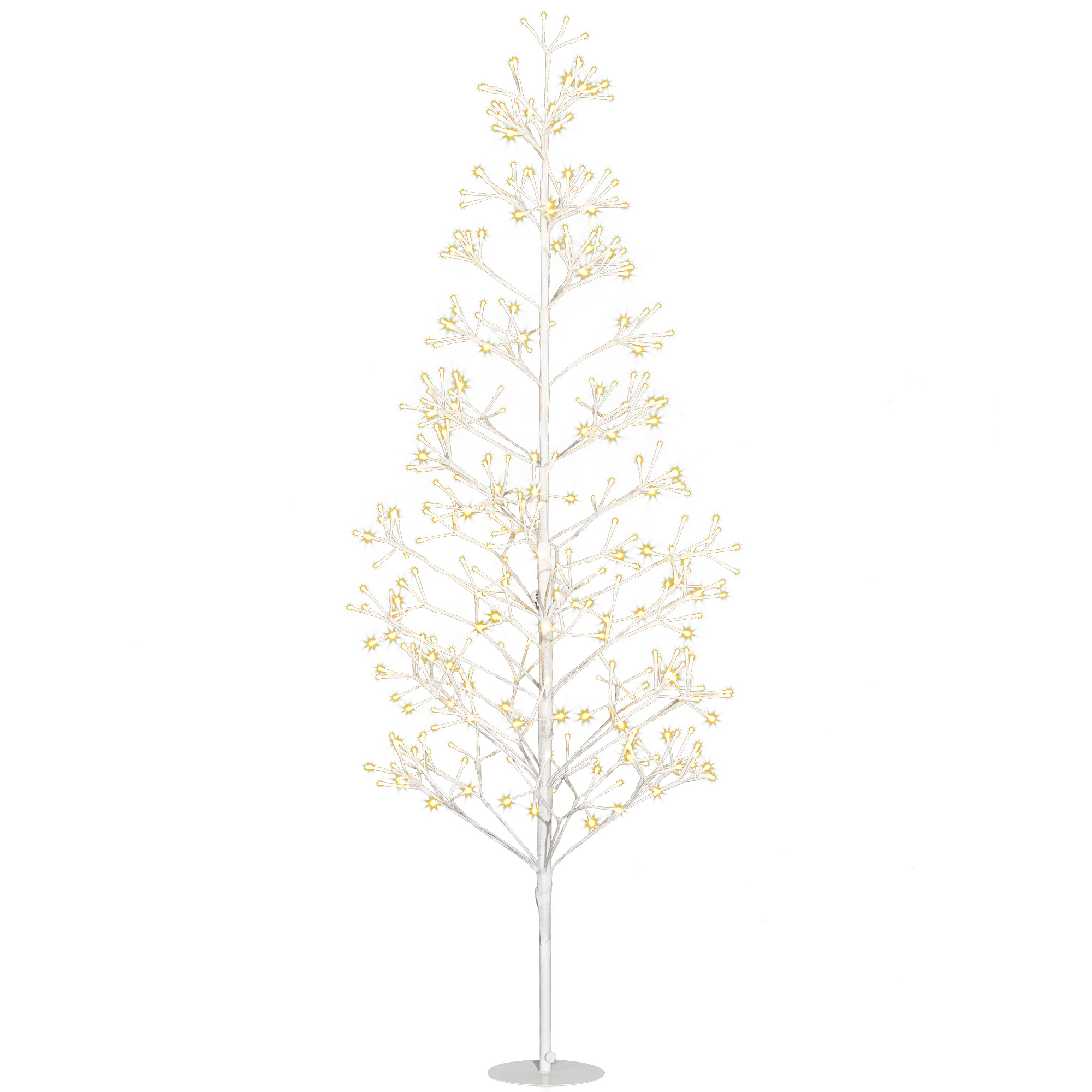 HOMCOM Künstlicher Weihnachtsbaum 180 cm, Baumbeleuchtung mit 384 warmweißen LED-Lichtern, flexible Zweige, Stahlfuß, Weihnachtsdekoration für Innen und überdachte Außenbereiche, Weiß   Aosom