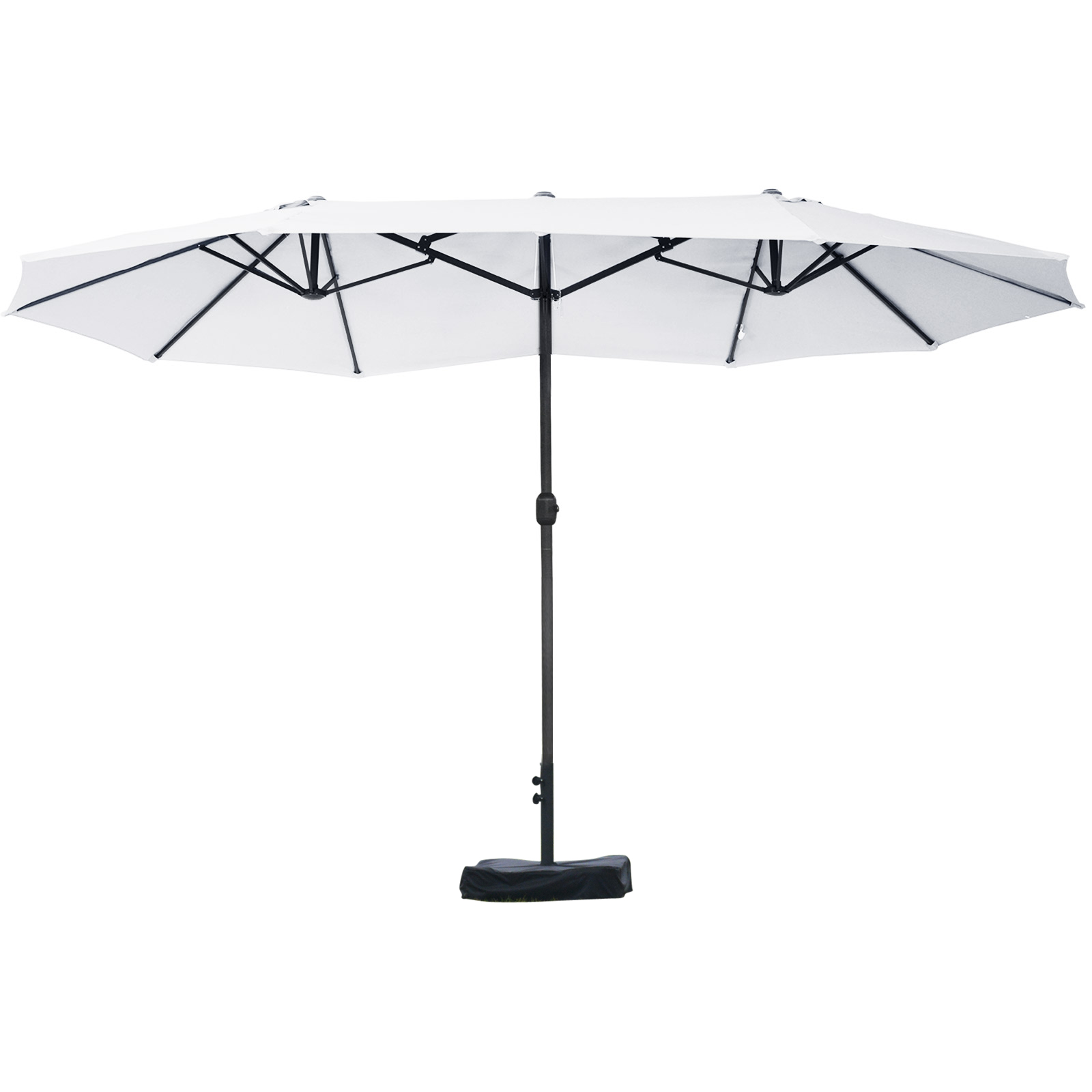 Outsunny Umbrelă Dublă cu 12 Spițe, Bază în Cruce și Manivelă, din Oțel și Poliester, 455x265x238 cm, Bej | Aosom Romania