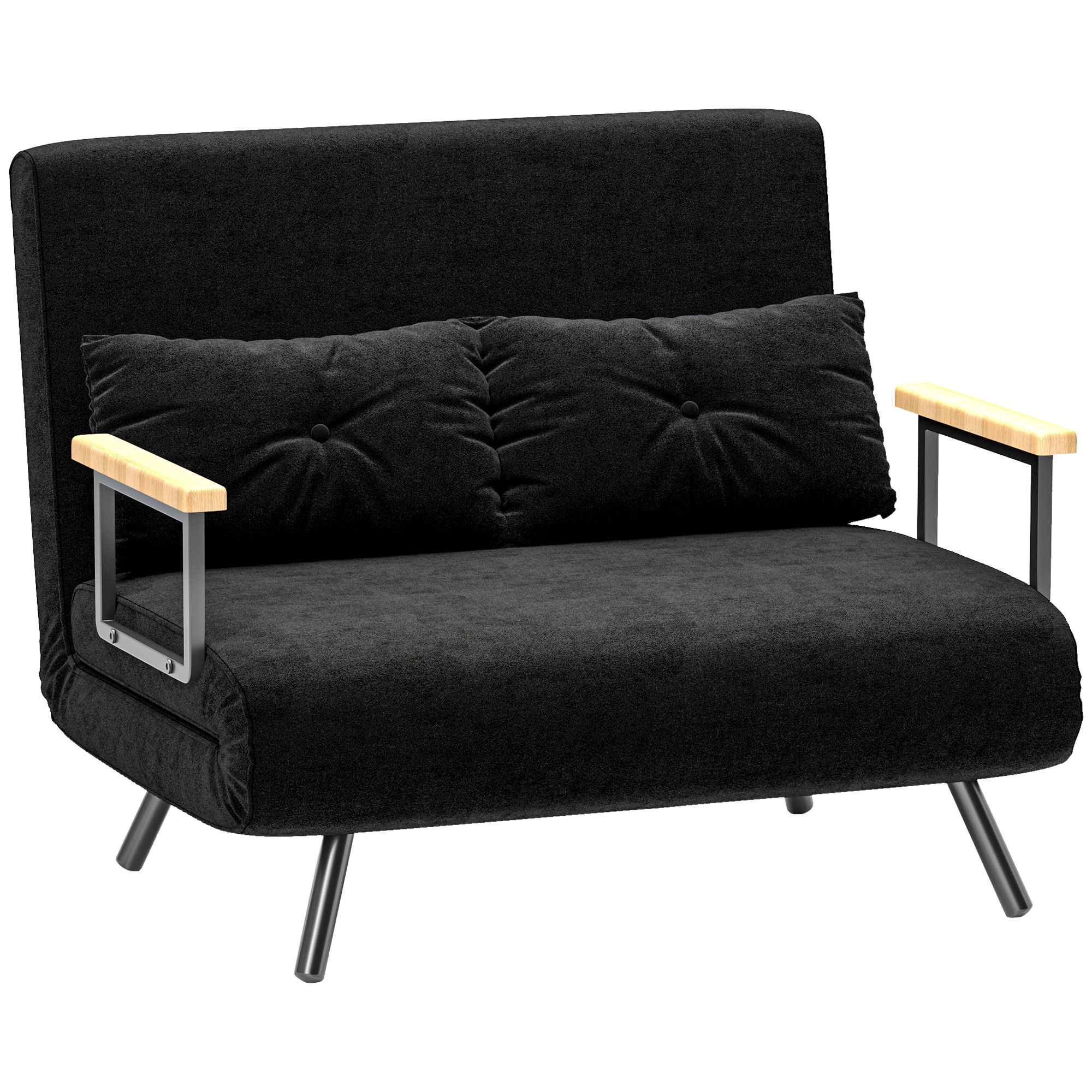 HOMCOM Schlafsofa 4 in 1 2 Sitzer Sofa mit Schlaffunktion, 183 x 98,5 cm Klappbar Couch Schlafcouch mit 5-stufig Verstellbarer Rückenlehne, Lendenkissen und Samtoptik für Wohnzimmer, Schwarz   Aosom