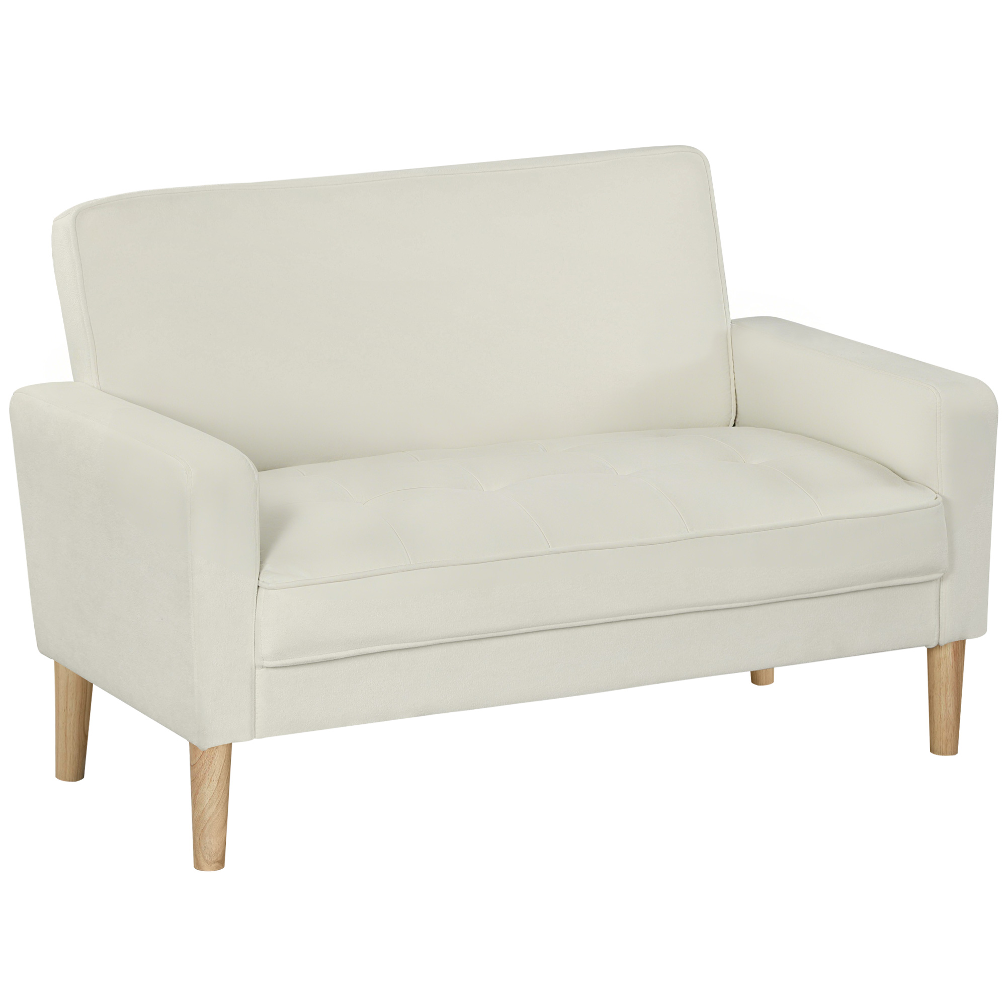HOMCOM 2-Zitsbank Comfortabele Gepolsterde Loveseat met Stevige Rubberhouten Poten Moderne Bank voor Woonkamer en Slaapkamer Crème-Wit | Aosom.nl