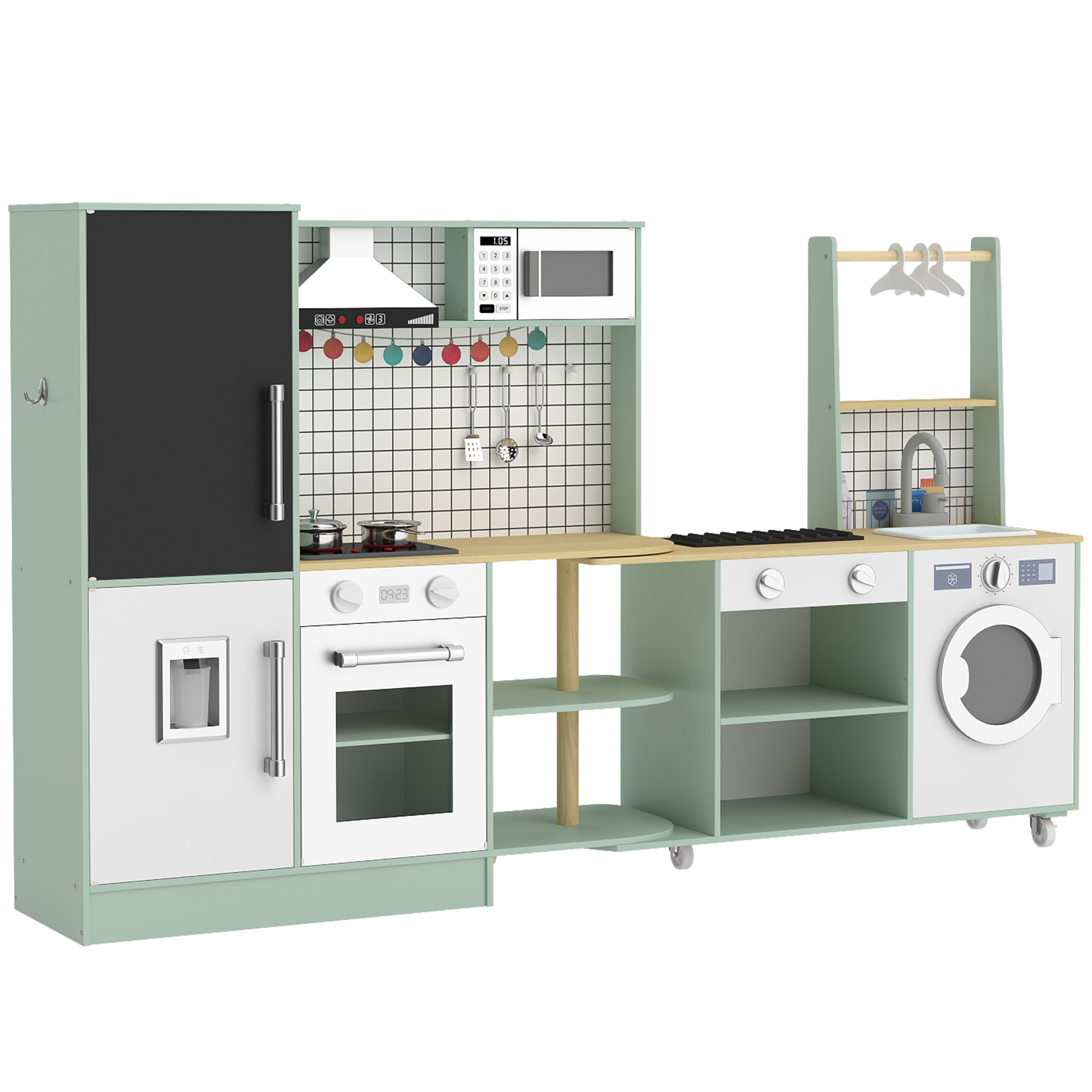 AIYAPLAY Bucătărie pentru Copii 3-8 Ani cu Blat Rotativ, Verde Deschis | Aosom Romania