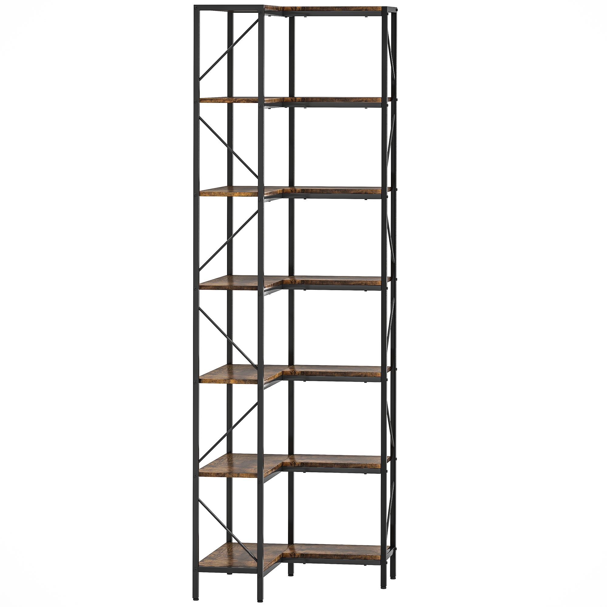 HOMCOM Estantería de Esquina de 7 Niveles Estantería Industrial para Dormitorio Salón Estudio 60x60x198 cm Marrón Rústico