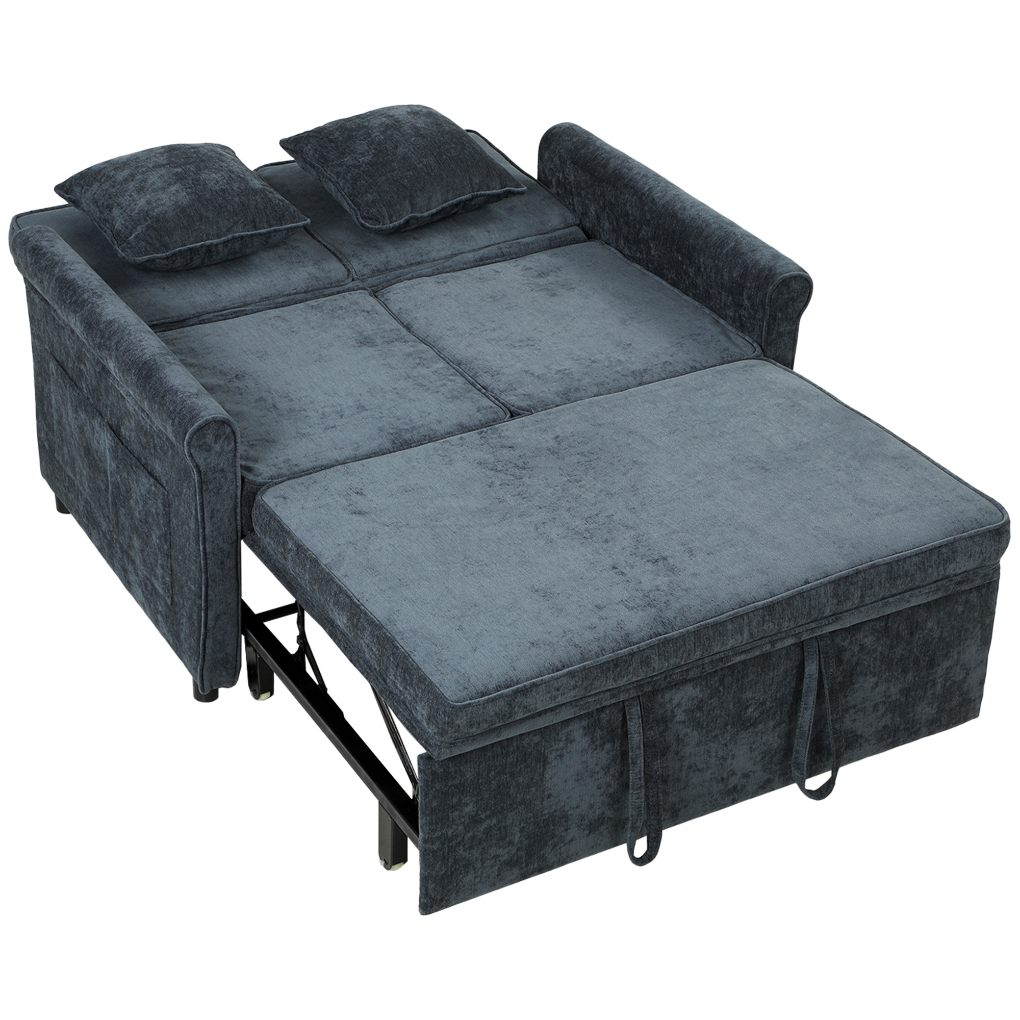 Homcom Dark Blue 2 Seater Sofa Bed 3-In-1 Convertible Chenille Pull Out Sleeper Sofa With 5-Position Adjustable Backrest,