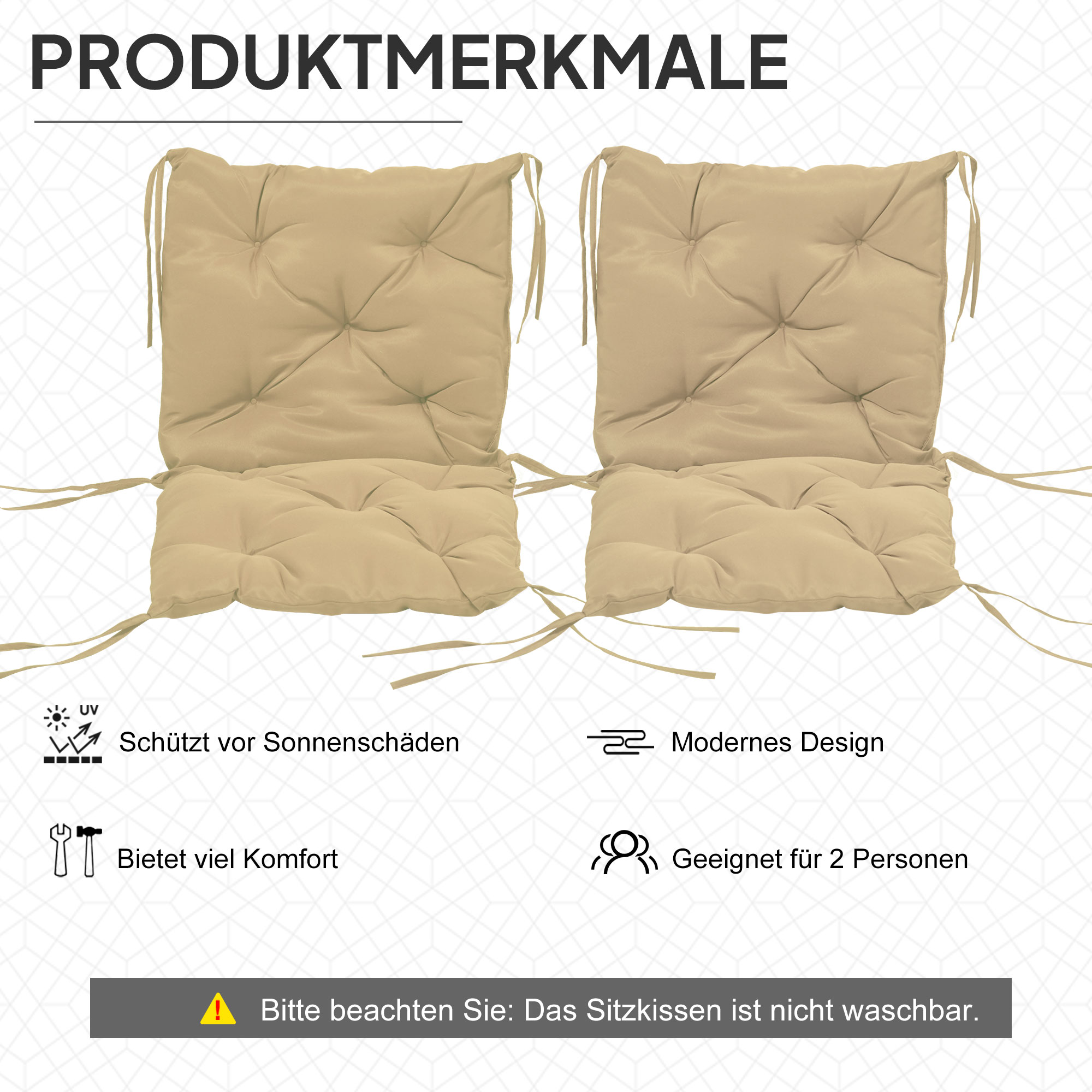 2 istmepadja komplekt, 98 x 50 cm istmepadjad paeltega, kangaga kaetud, paksus 8 cm, khaki värv