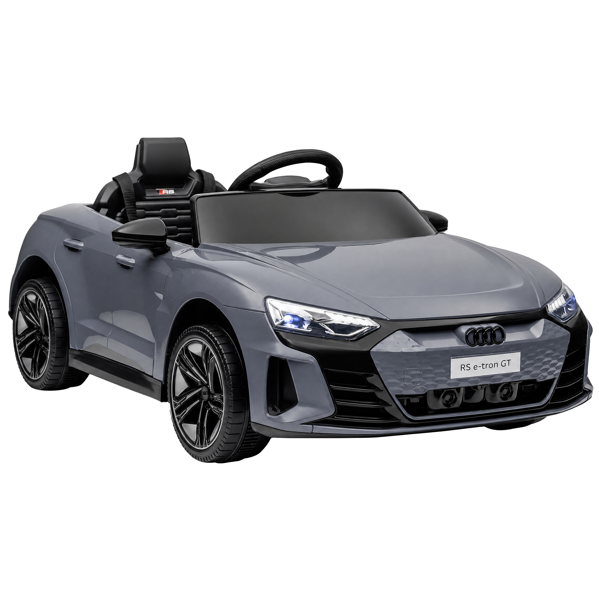Kinder-Elektroauto mit Fernbedienung, Sicherheitsgurt, Hupe, Musik, Scheinwerfer, bis 5 km/h, 3-5 Jahre, Grau