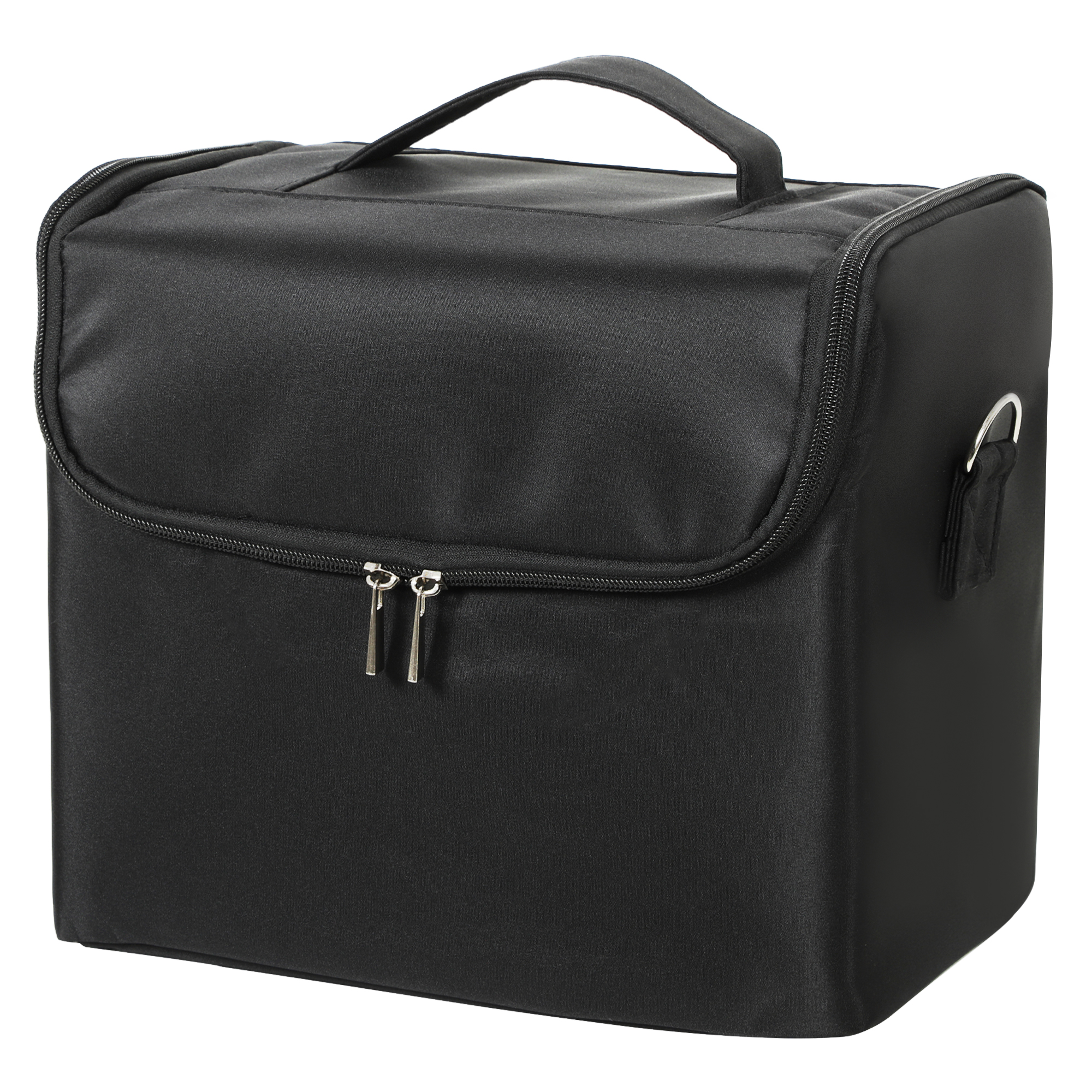 HOMCOM Professioneller Make-up-Koffer, Beauty Case mit 4 herausnehmbaren Inneneinsätzen, Schultergurt und Griff, 27.5x19.5x24.5 cm, Schwarz Aosom