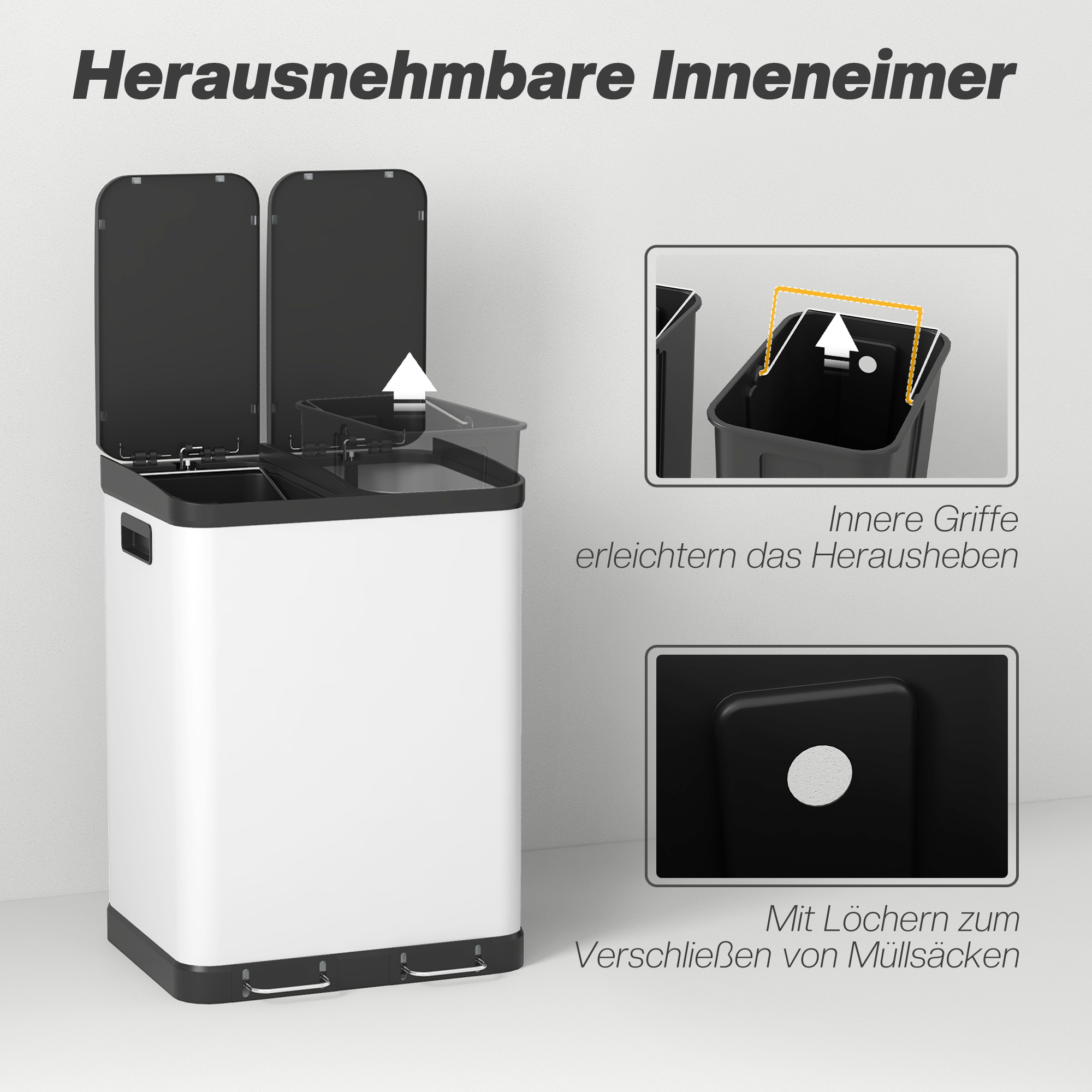 Kahe sektsiooniga prügikast, 2 x 30L, sõrmejäljekindel, pedaaliga, eemaldatavad sisemised ämbrid, hall