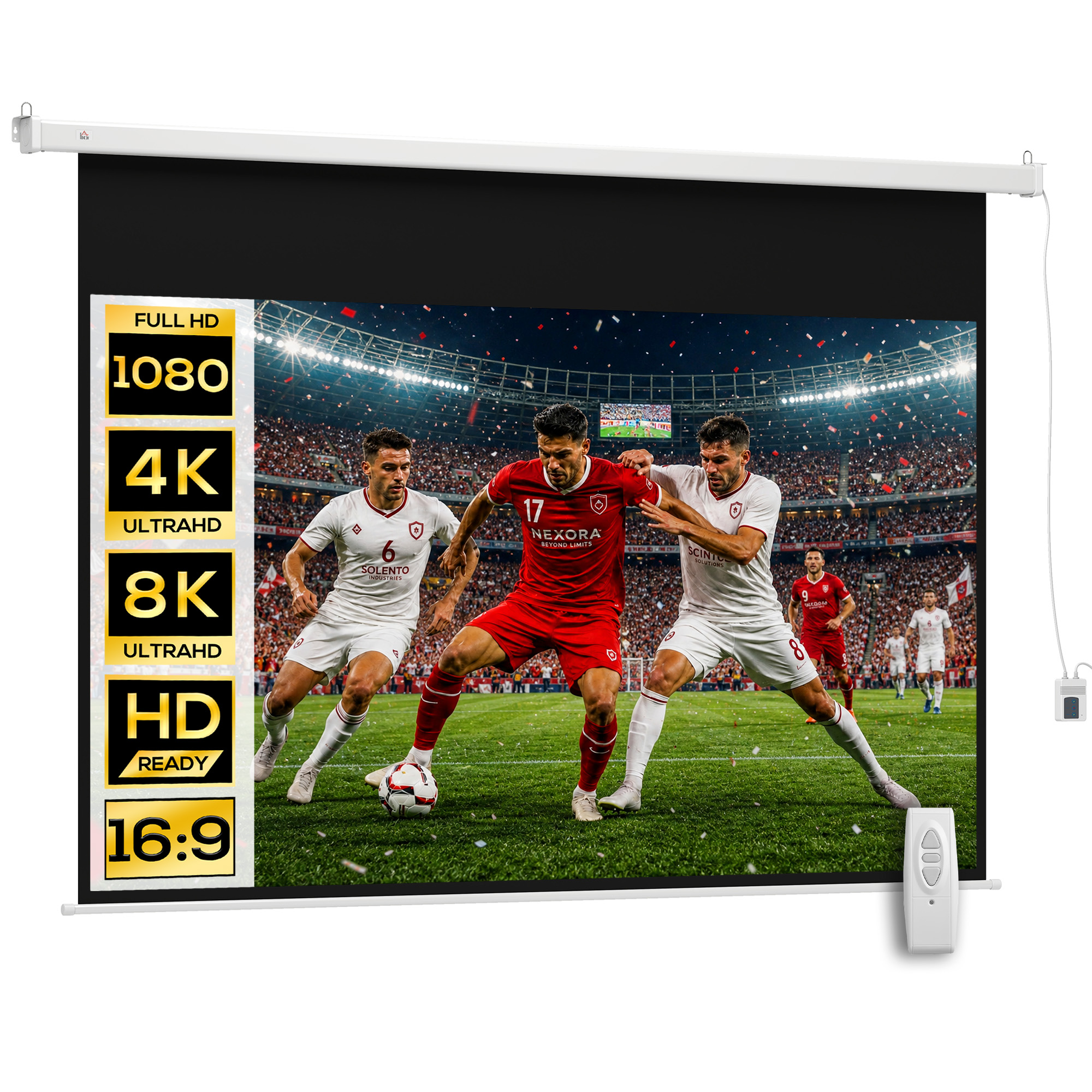 Homcom Blanc Ecran De Projection Motorisé 100 Pouces, 16:9 4K Hd - Mural Avec Télécommande - Image 3