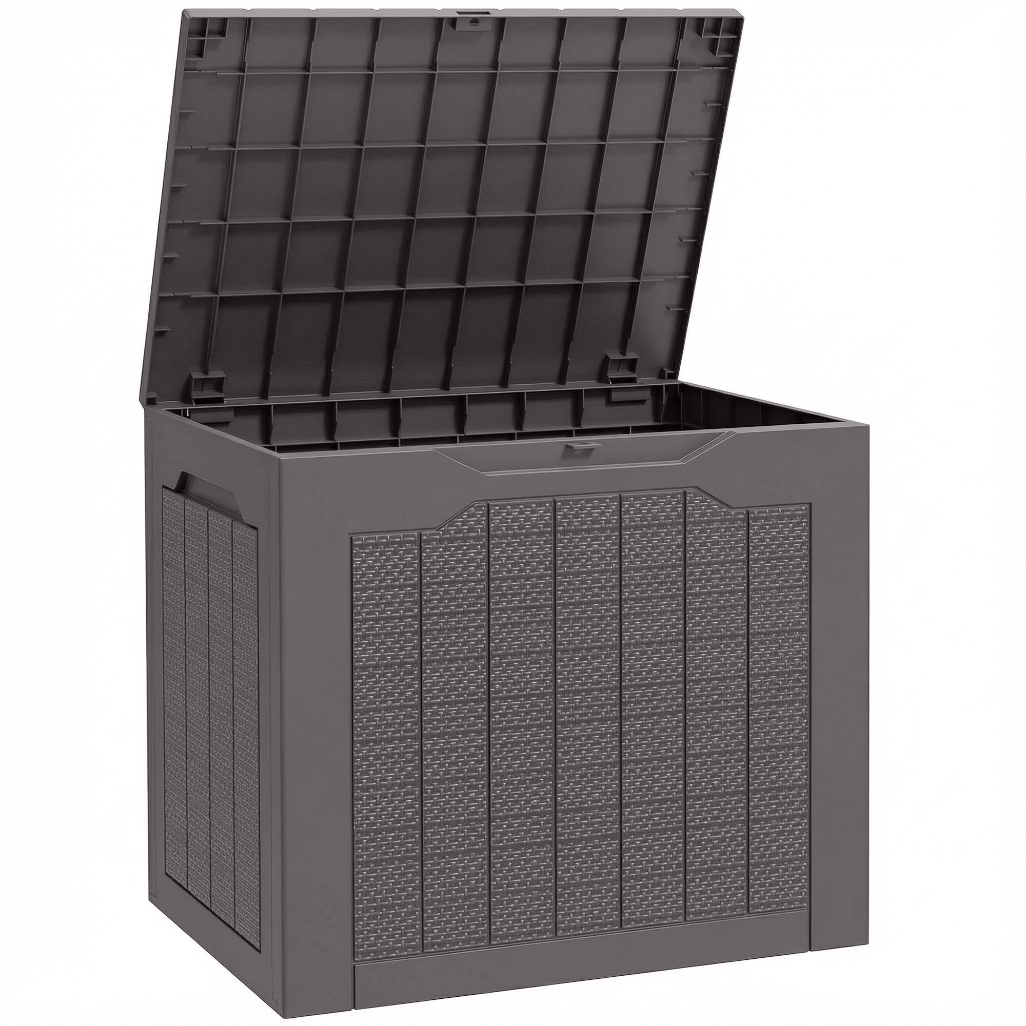 Outsunny Cufăr de depozitare exterior 93L cu mânere încastrate, cufăr de depozitare etanș 56 x 41 x 50 cm, maro | Aosom Romania