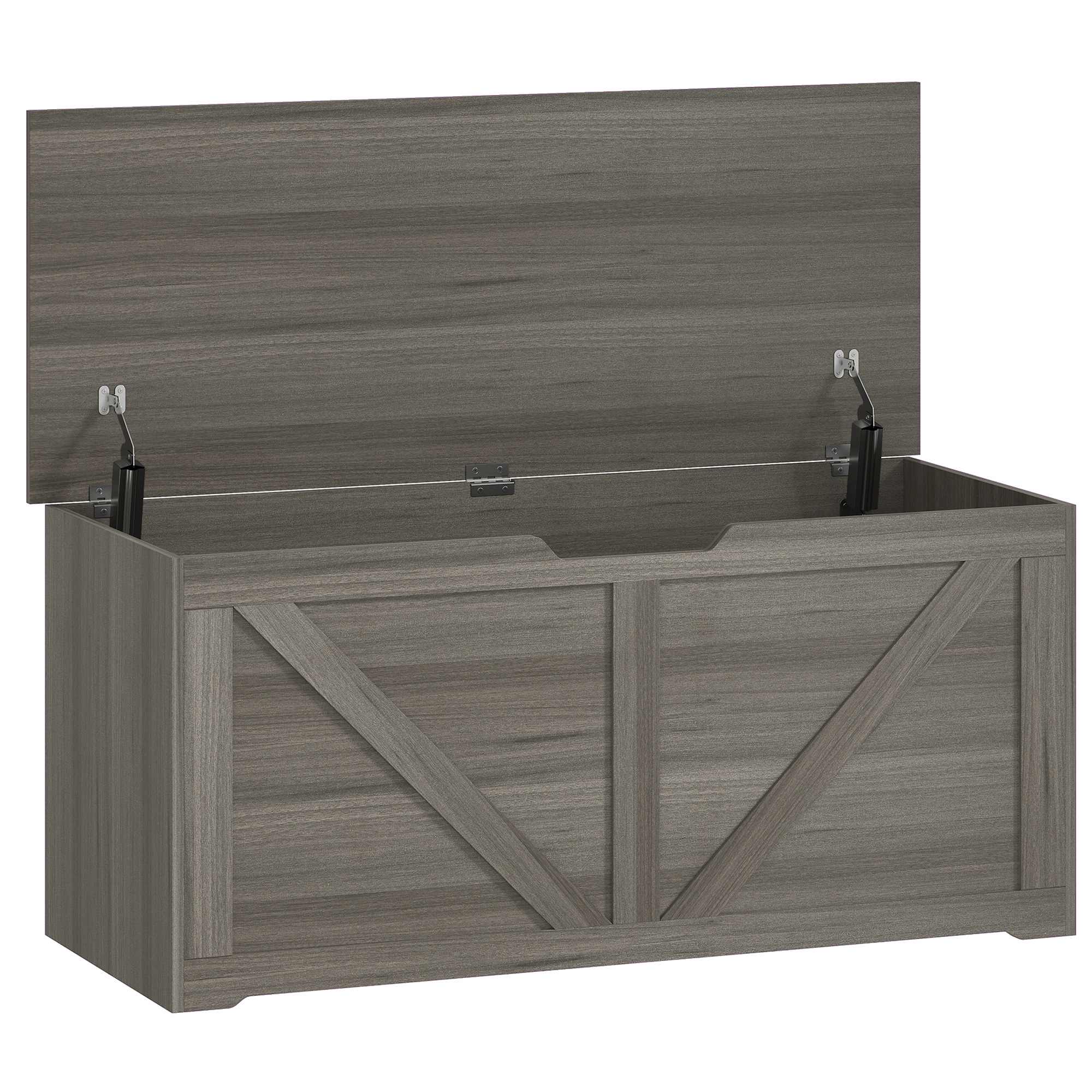 HOMCOM 127L Home Storage Box, with Safety Hinges – Dark Grey Wood-Effect HOMCOM 127L Home Storage Box, with Safety Hinges – Dark Grey Wood-Effect