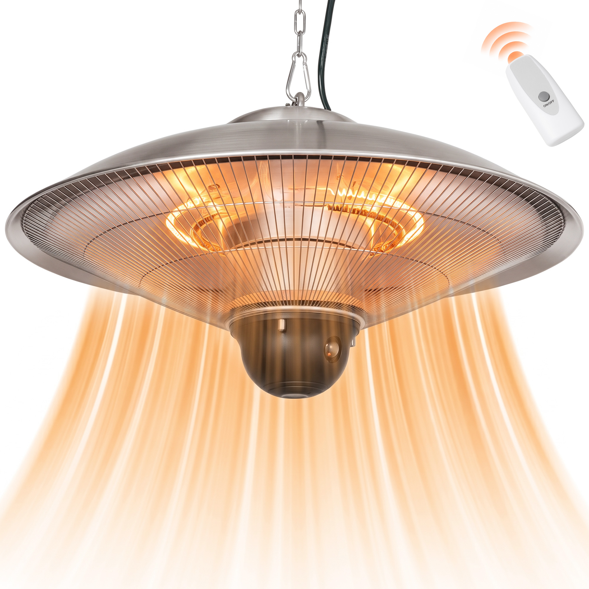 Outsunny Calefactor Exterior de Techo 1010/2210W Estufa de Infrarrojos con Mando a Distancia Ø58,5x33 cm Plata | Aosom España