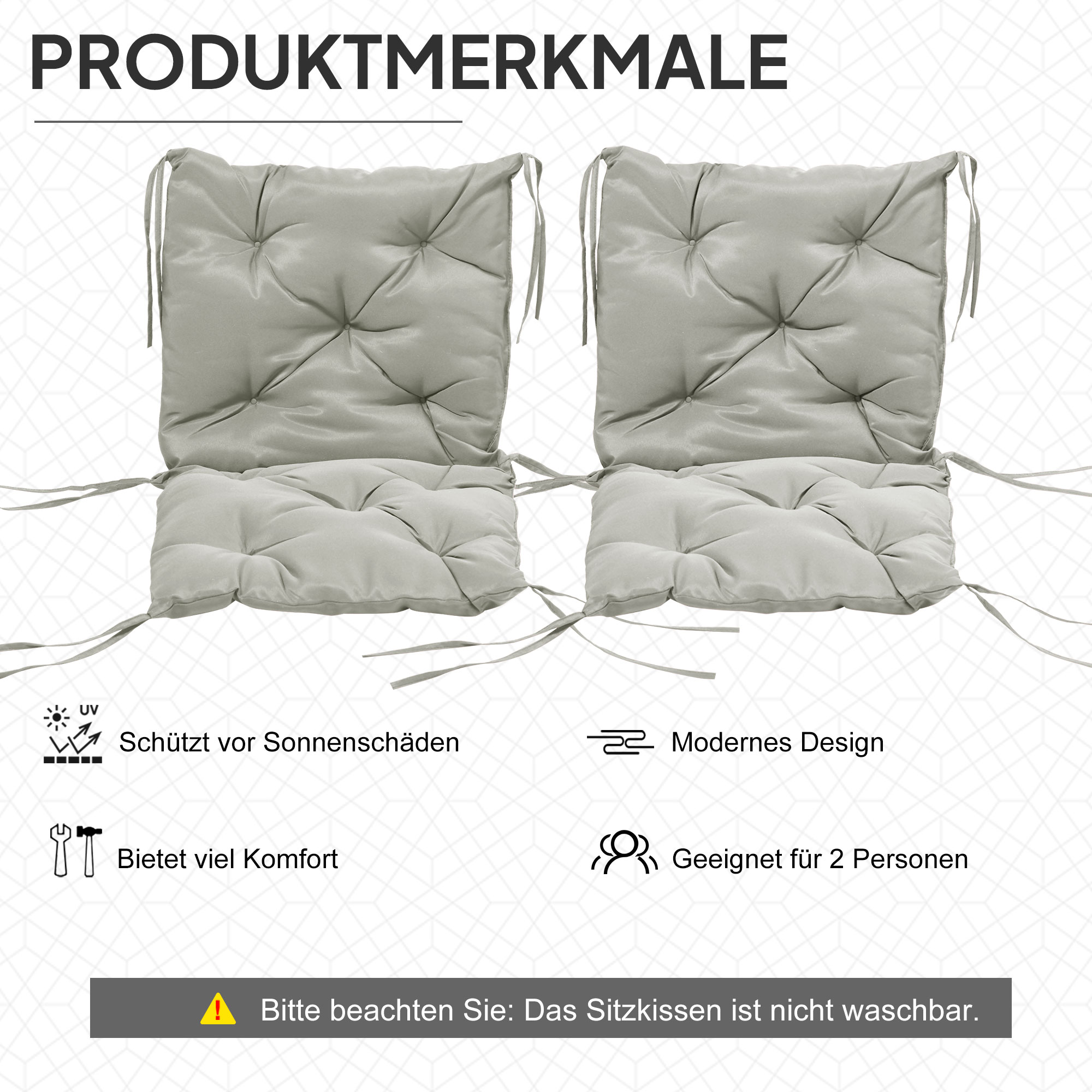 2 istmepadja komplekt, 98 x 50 cm istmepadjad paeltega, kangaga kaetud, paksus 8 cm, helehall
