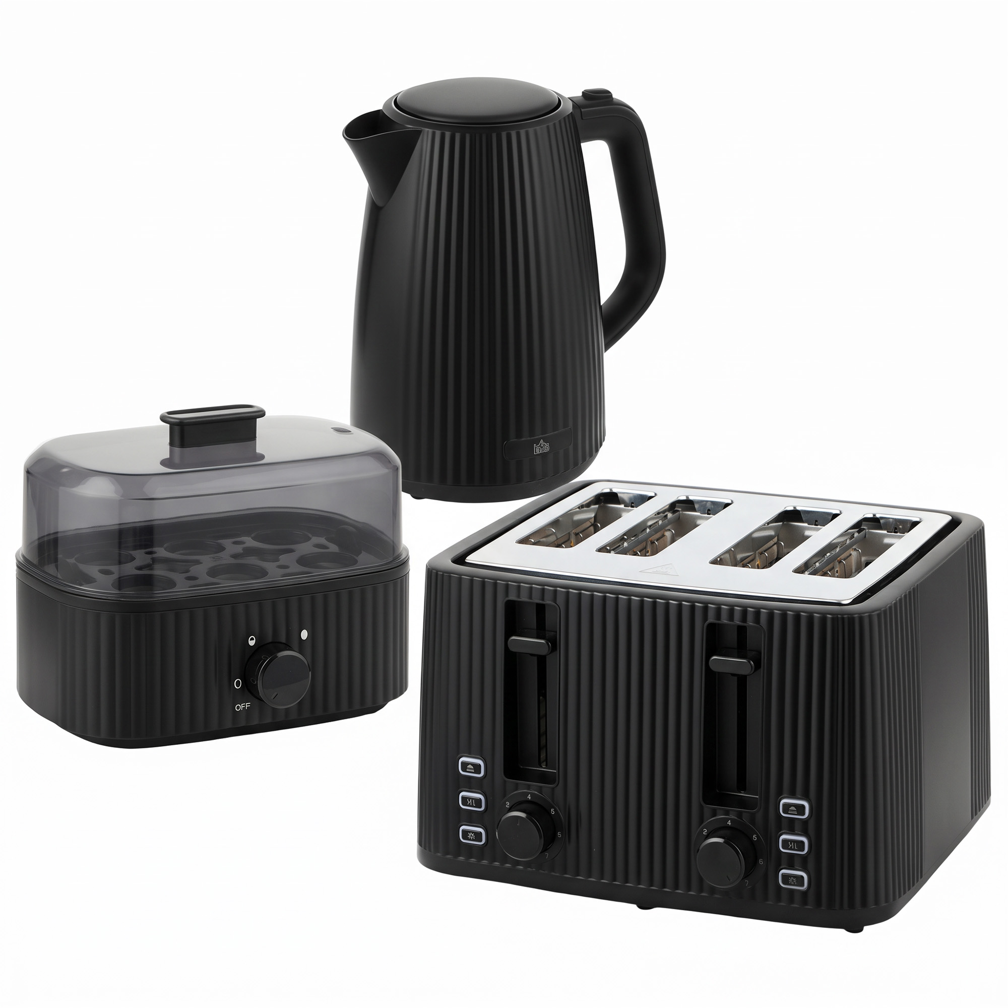 1,7L Schnellkoch-Wasserkocher und 4-Scheiben-Toaster-Set, Eierkocher für 6 Eier mit Kontrollleuchte Schwarz