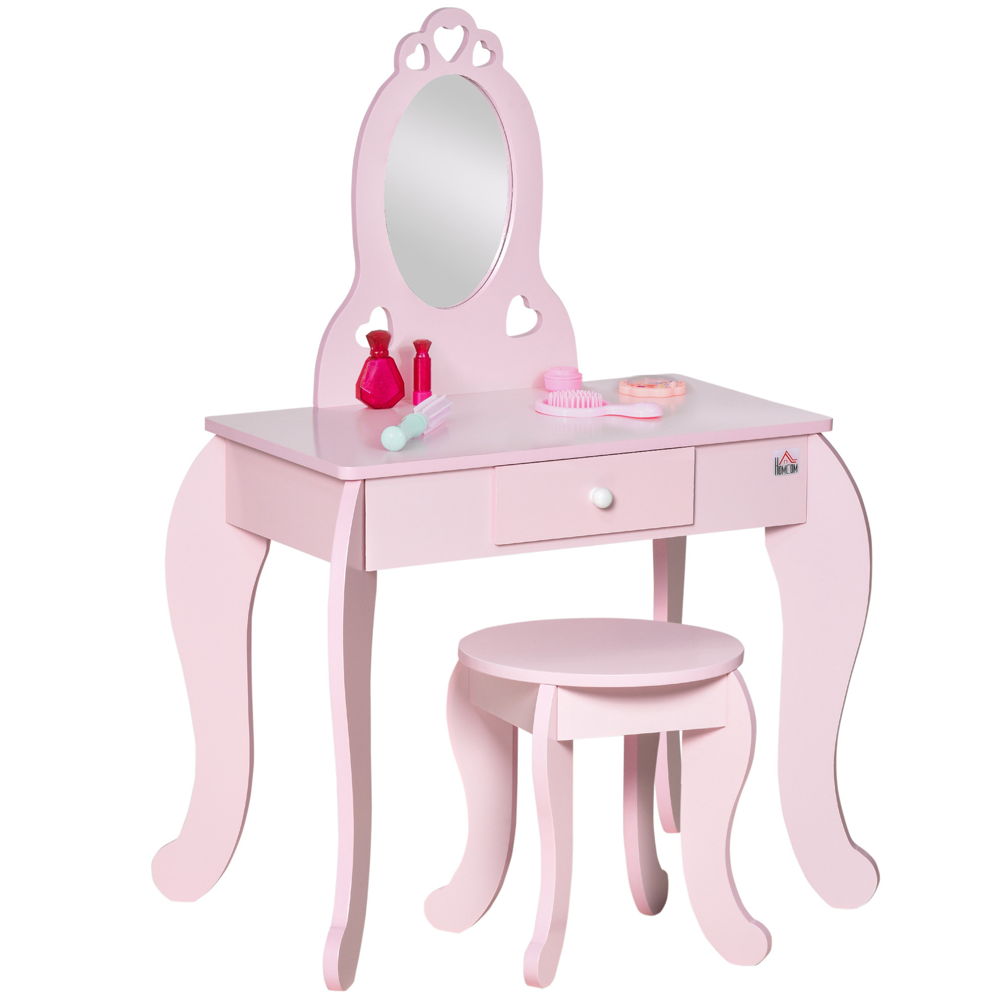 HOMCOM Coiffeuse Enfant Design Girly avec Motifs à Coeur - Tabouret Inclus - dim. 60L x 36l x 88H cm - tiroir, Miroir - MDF - Rose HOMCOM Coiffeuse Enfant Design Girly avec Motifs à Coeur - Tabouret Inclus - dim. 60L x 36l x 88H cm - tiroir, Miroir - MDF - Rose