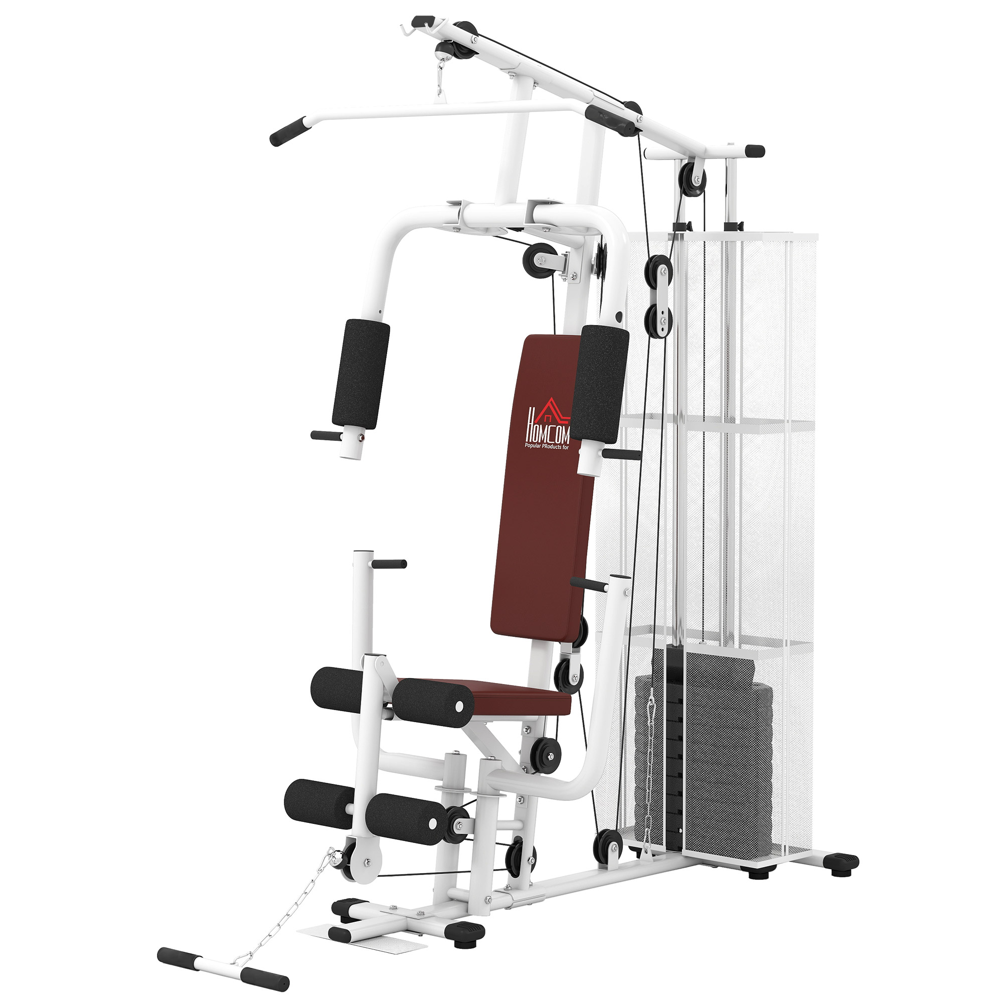 Kraftstation Fitnessstation Fitnessgerät Multifunktion Krafttraining Multistation Trainingsstation mit Latzug Butterflystange 45kg Gewichten Seil, Fitnessgeräte für Zuhause Weiß