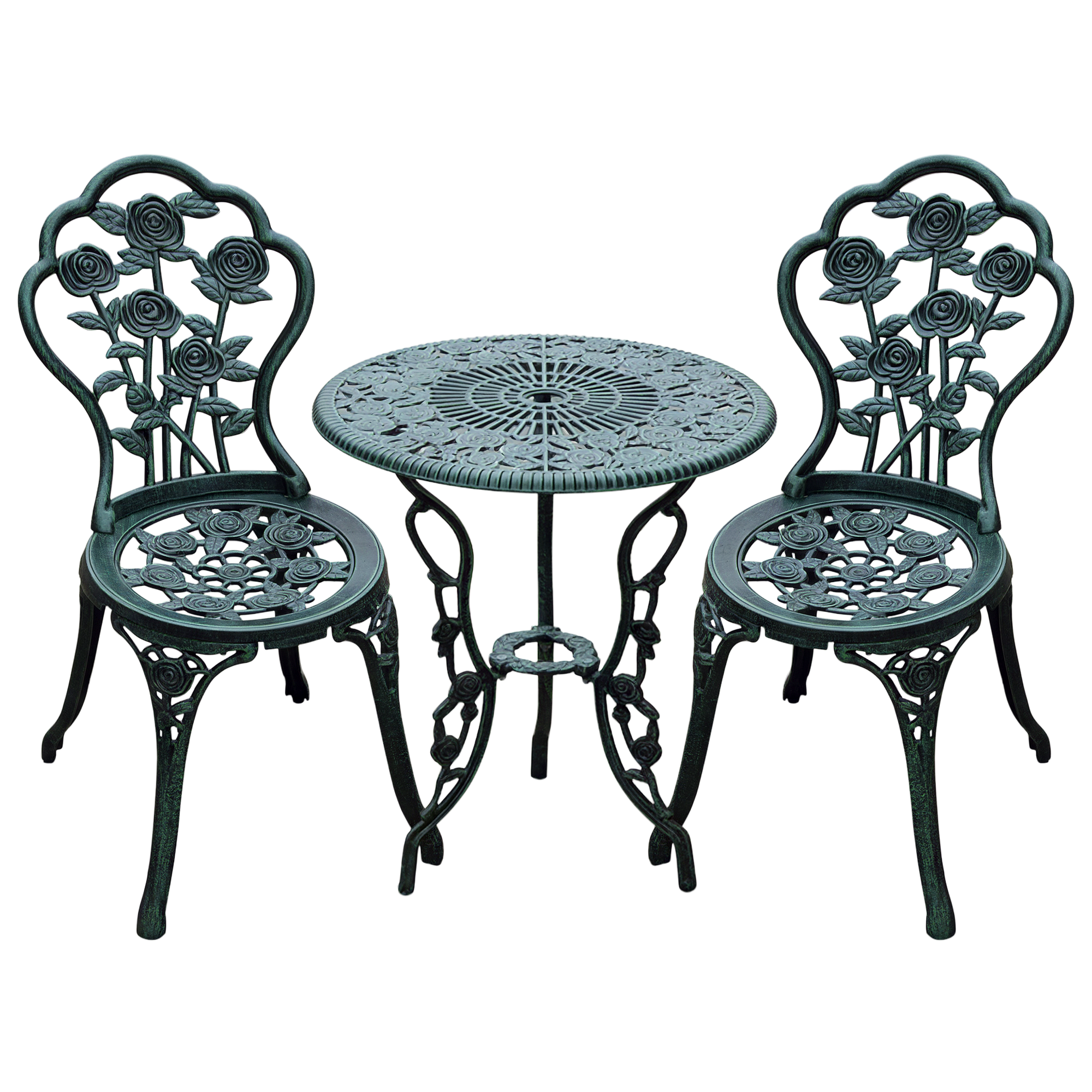 Outsunny Ensemble salon de jardin 2 places 2 chaises + table ronde avec trou pour parasol style rétro fonte d'aluminium 60 x 60 x 69 cm bronze