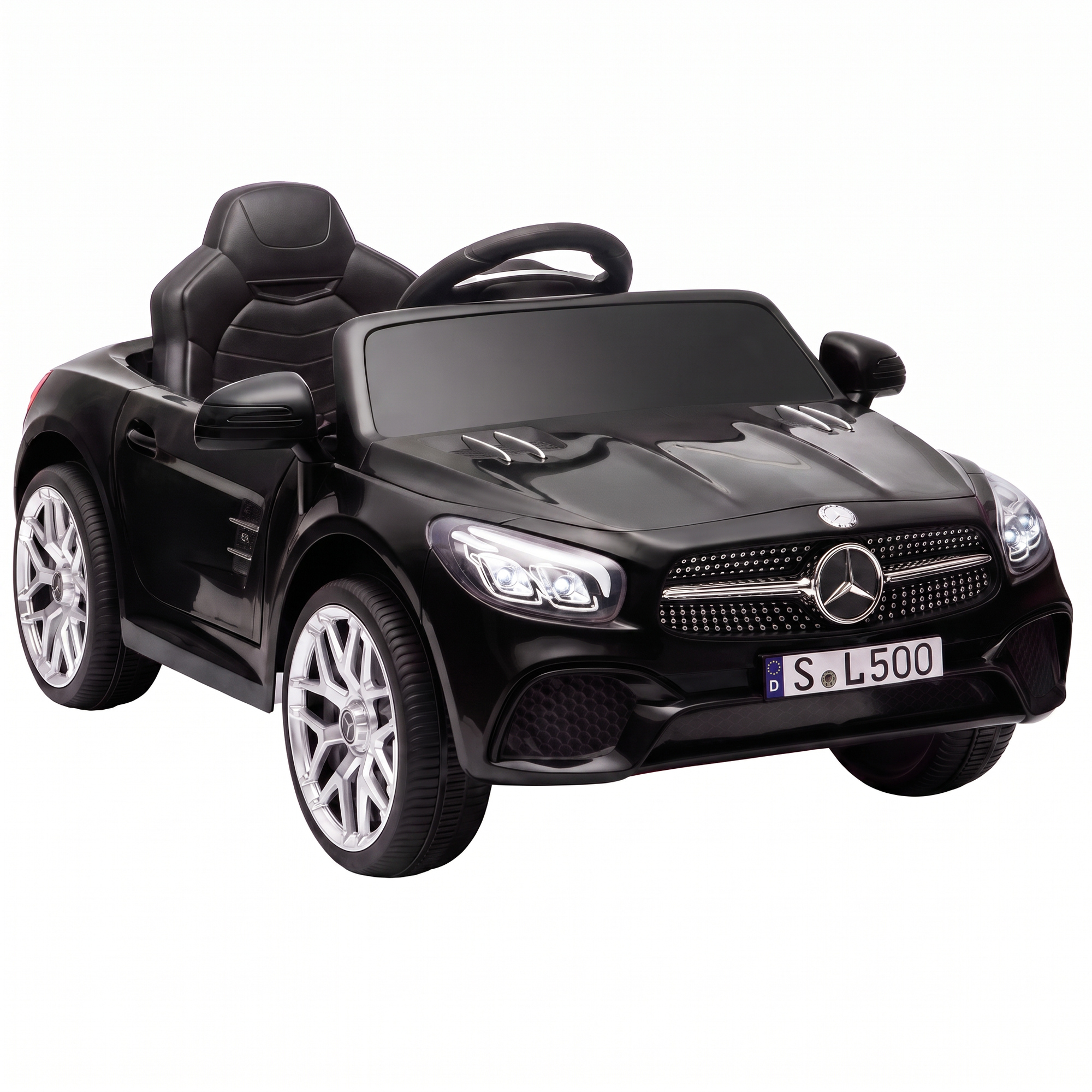 AIYAPLAY Elektroauto für Kinder 3-5 Jahre 12V Mercedes-Benz SL500, Lithium-Batterie, elektrisches Kinderauto, 2 Motoren, Federung, Scheinwerfer, Musik, Bluetooth, Fernbedienung, Gurt, 3-5 km/h, Schwarz Aosom