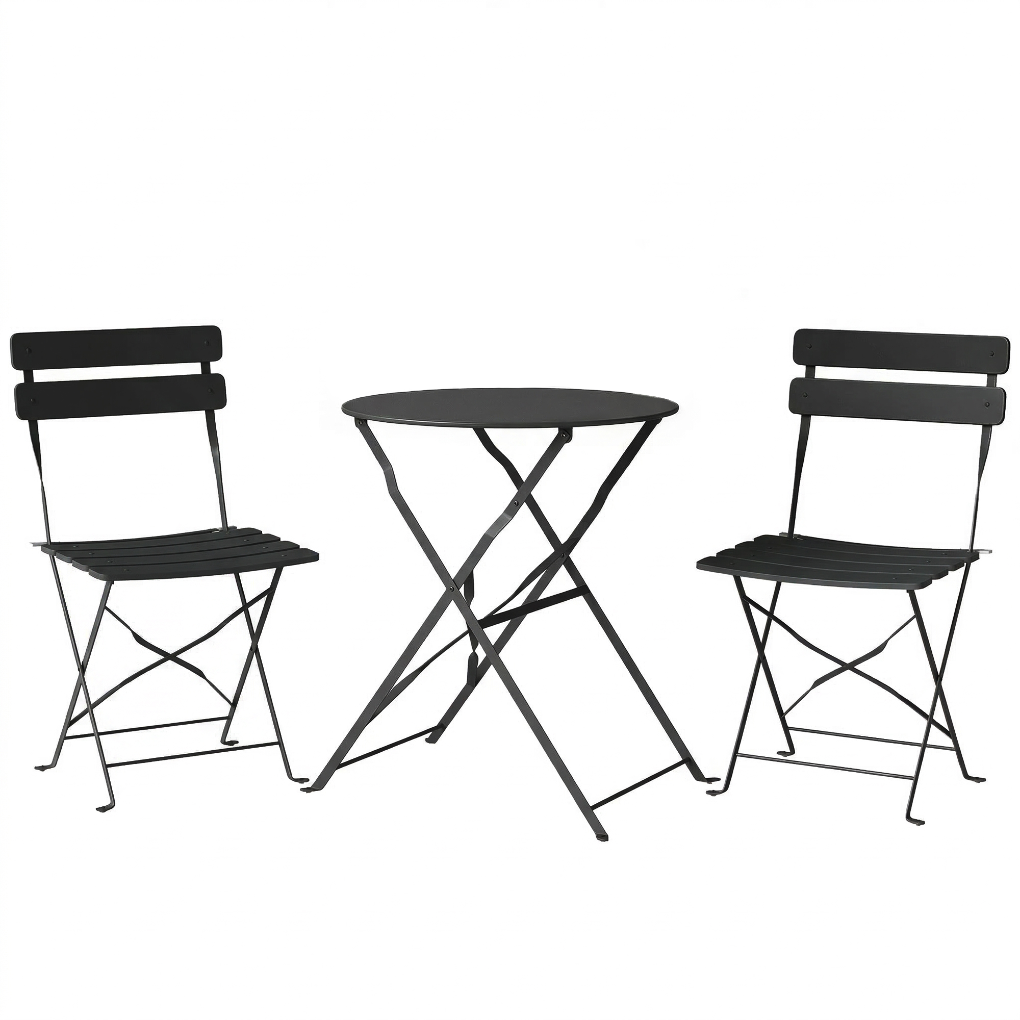 Outsunny Ensemble Bistrot de Jardin 3 Pièces Table et 2 Chaises Pliantes à Lattes Double Protection Antirouille Noir Outsunny Ensemble Bistrot de Jardin 3 Pièces Table et 2 Chaises Pliantes à Lattes Double Protection Antirouille Noir