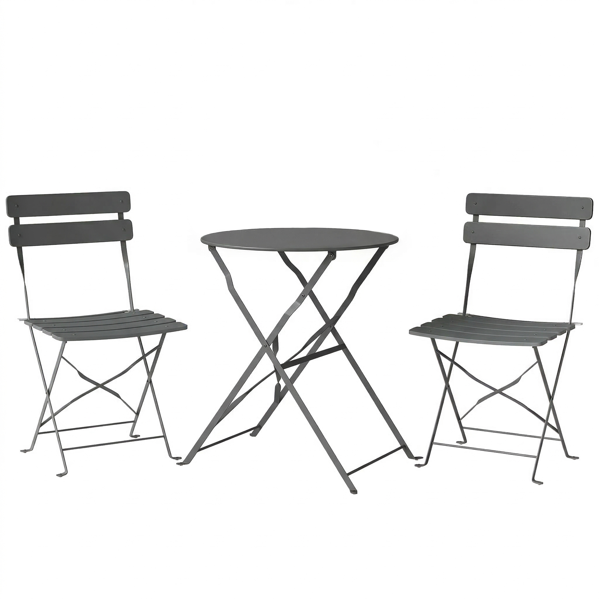 Outsunny Ensemble de Bistrot Jardin 3 Pièces Table et 2 Chaises Pliantes avec Double Protection Anti-Rouille Métal Gris Outsunny Ensemble de Bistrot Jardin 3 Pièces Table et 2 Chaises Pliantes avec Double Protection Anti-Rouille Métal Gris