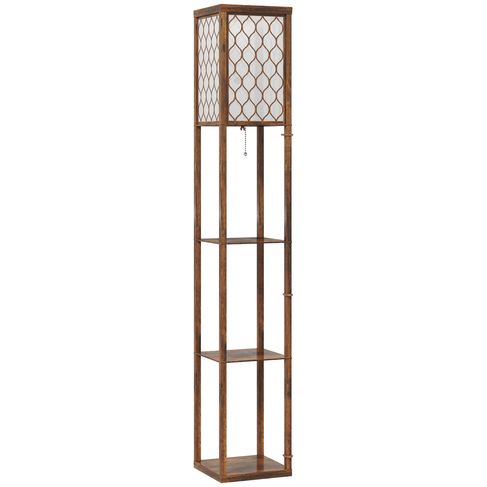 HOMCOM Three-Shelf Standing Lamp – Rustic Brown/White