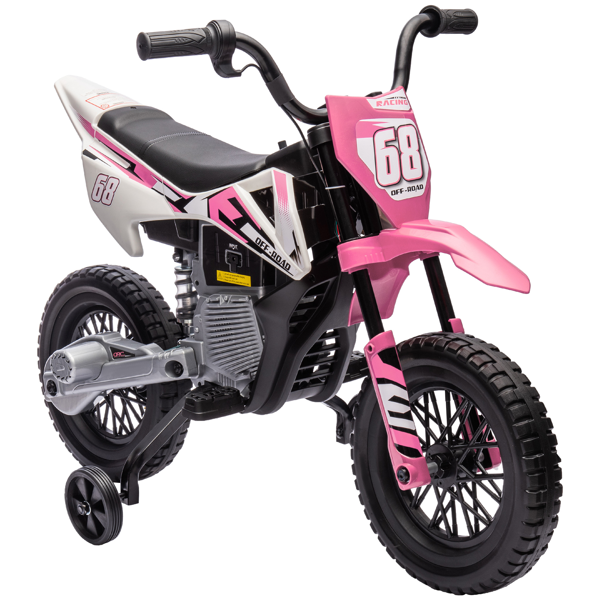 AIYAPLAY Kinder-Elektromotorrad, Motocross für Kinder, 2 leistungsstarke 12 V Motoren, Max. Geschwindigkeit 5 km/h, Stützräder, Federungssystem, Musik, für 3 bis 6 Jahre, rosa   Aosom von AIYAPLAY