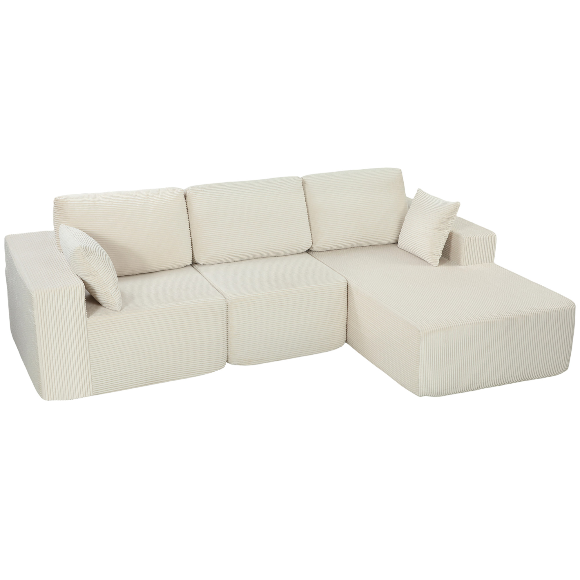 HOMCOM Canapé d'angle modulable 2 en 1, 267cm, canapé-lit 3 places en velours côtelé, larges assise et accoudoirs, crème HOMCOM Canapé d'angle modulable 2 en 1, 267cm, canapé-lit 3 places en velours côtelé, larges assise et accoudoirs, crème
