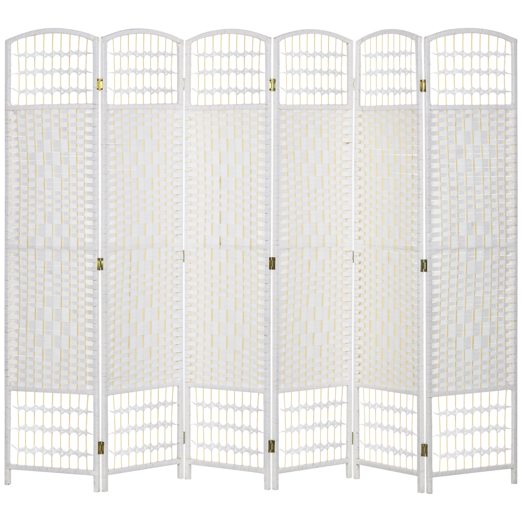 HOMCOM 6 Panel Folding Room Divider, Privacy Screen, Paravent Partition Separator for Living Room, Bedroom, White
