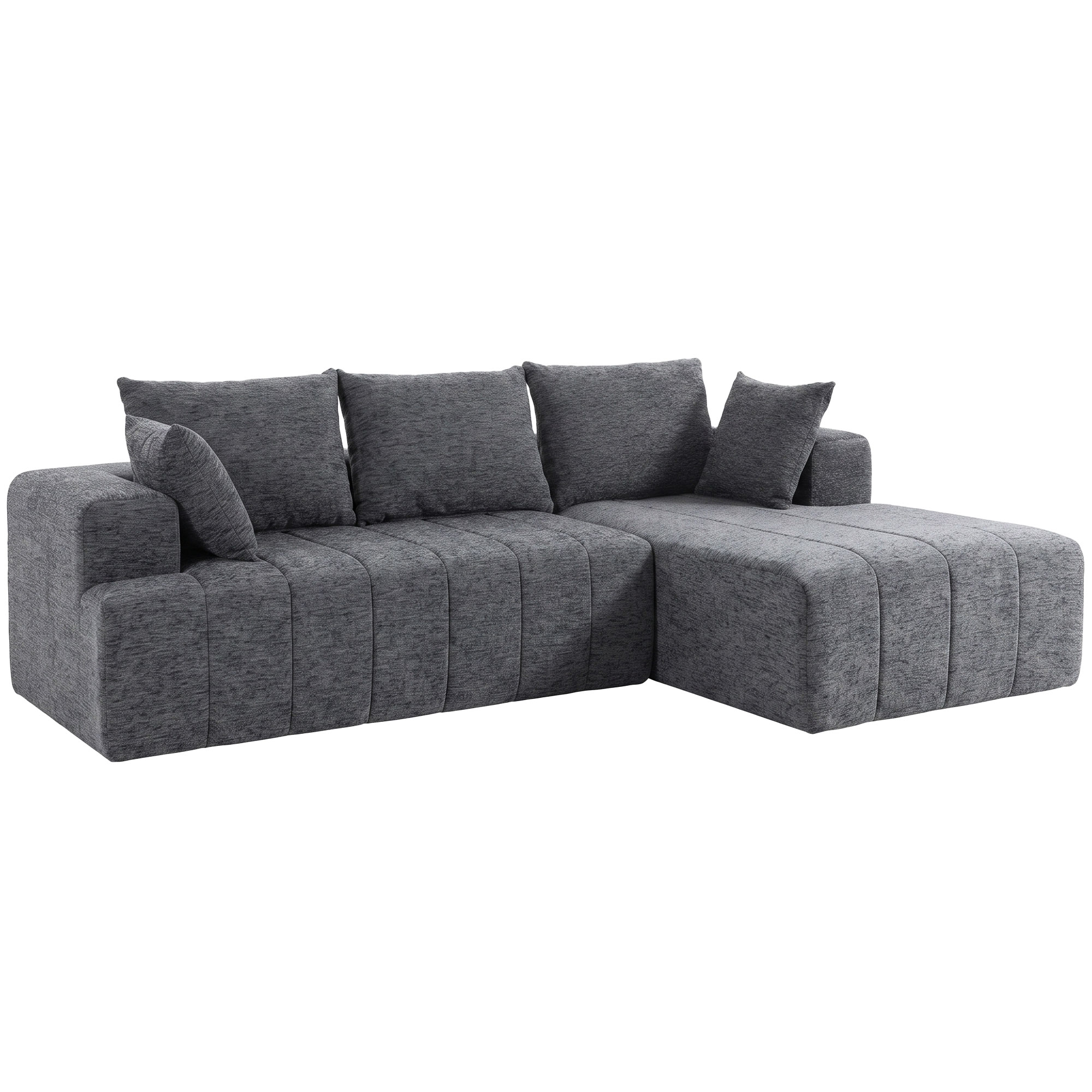 3-Sitzer Ecksofa in L-Form mit Ottomane, wandelbares Chenille-Cloud-Schlafsofa mit Federkernpolsterung, Grau
