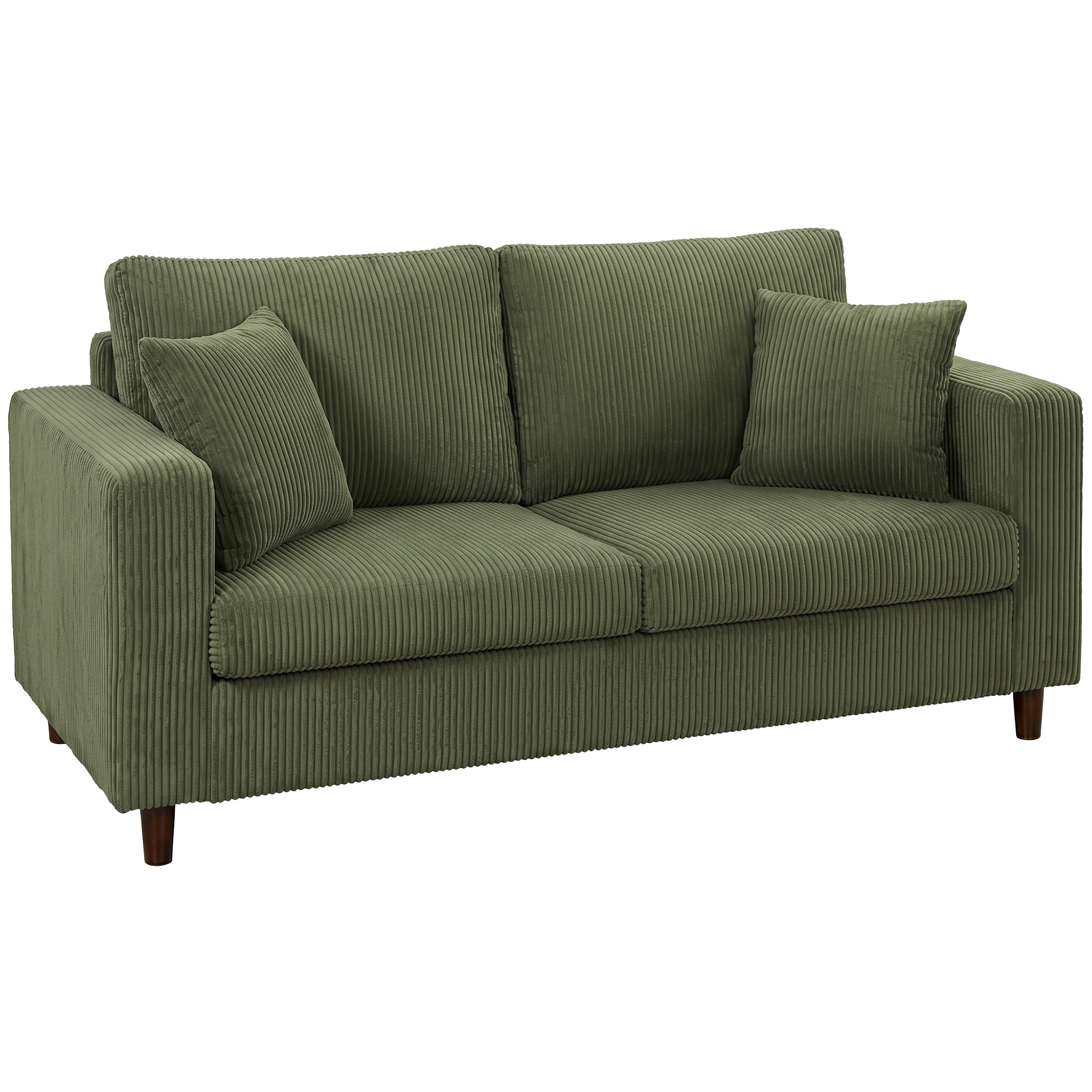 2-Sitzer-Cordsofa mit breiter tiefer Sitzfläche und Federkernpolster, grün