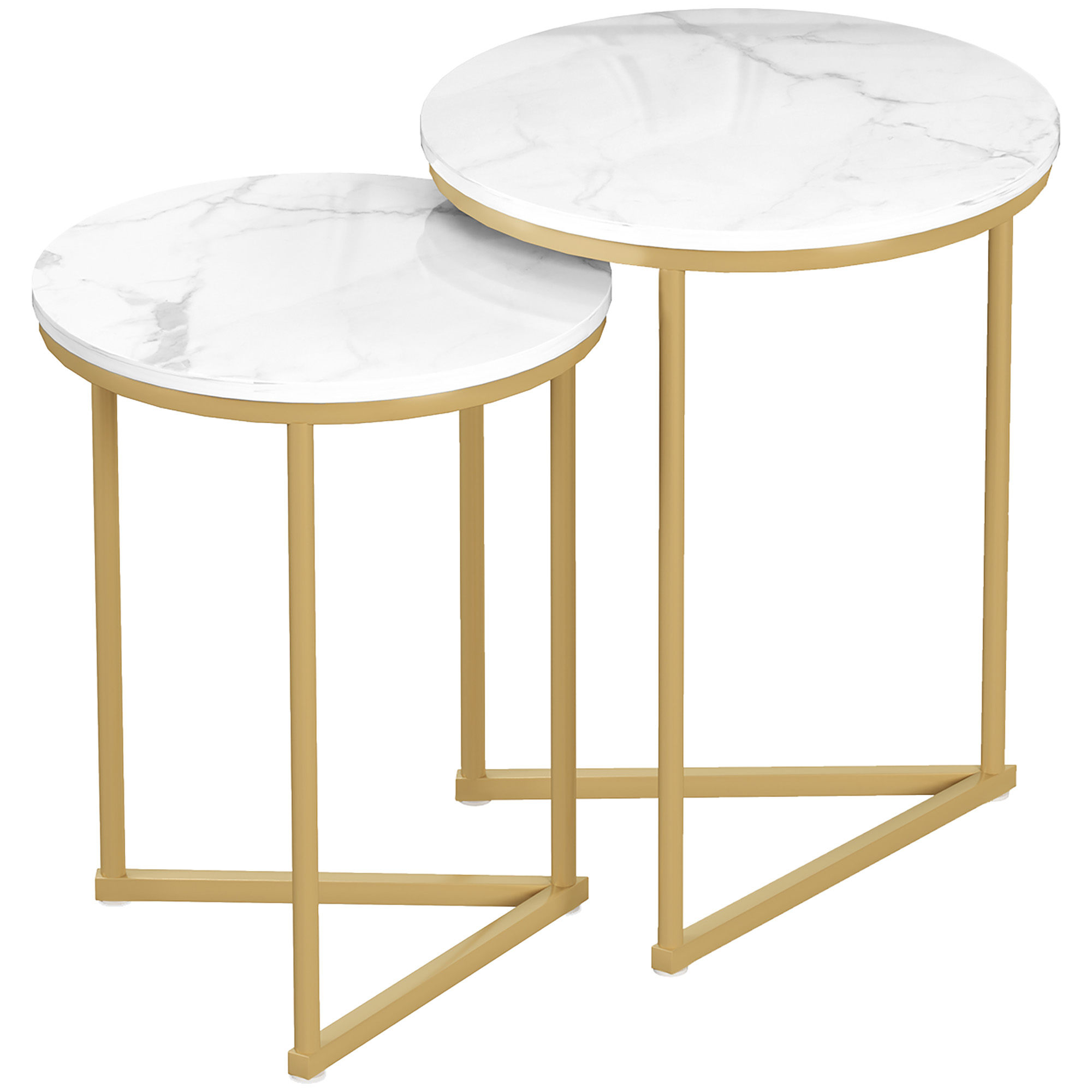 Side Table 2-Piece Set, Modern Coffee Table with Golden Steel Legs for Living Room, Bedroom