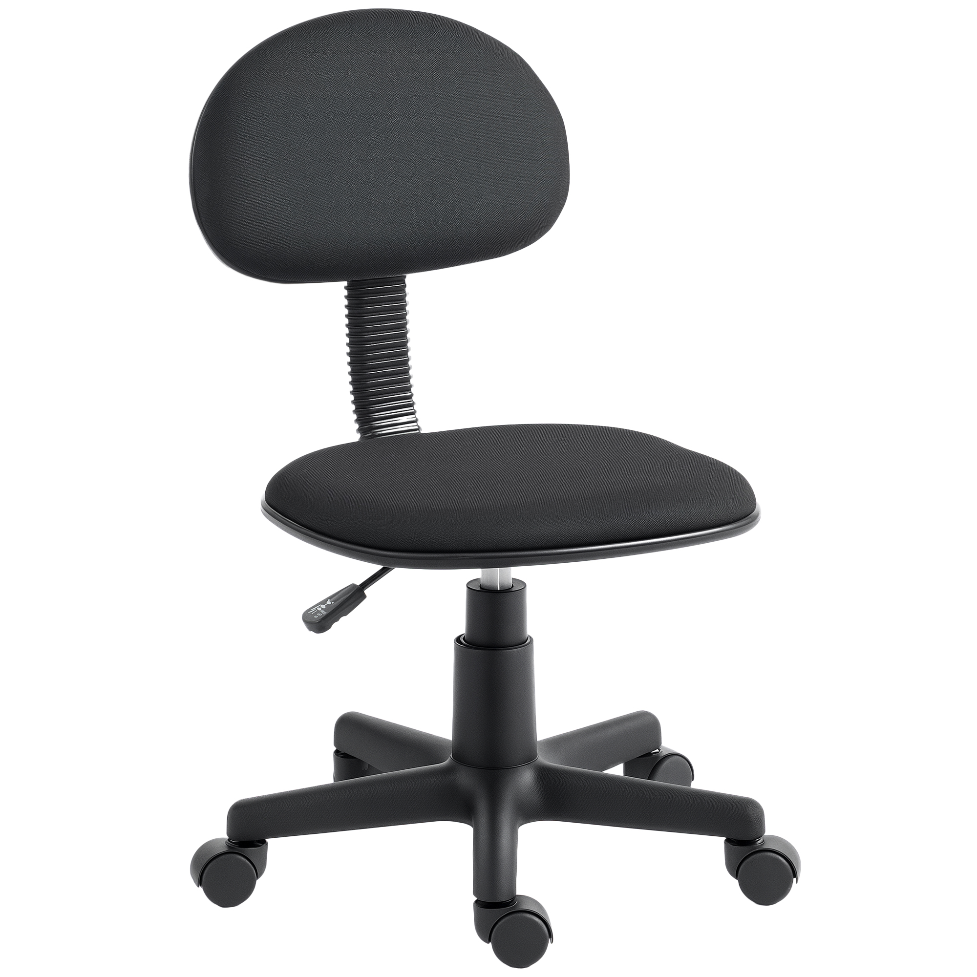 Desk Chair without Armrests, Height Adjustable, with 360° Swivel Casters, Low Backrest, Black