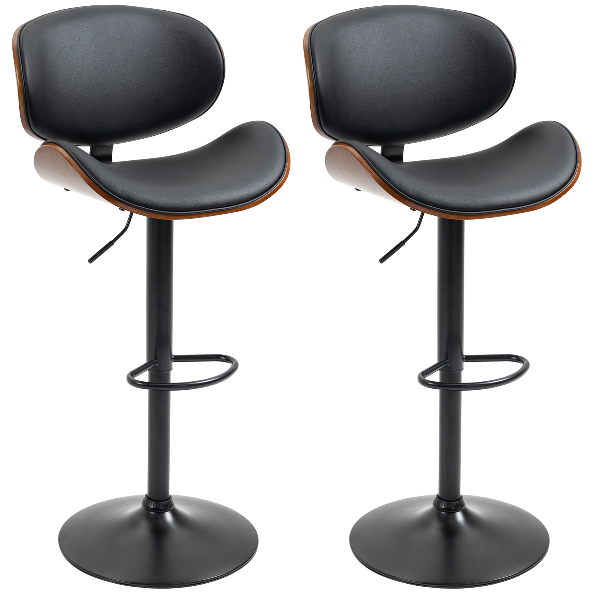 Lot de 2 chaises de bar tabouret hauteur réglable revêtement synthétique noir
