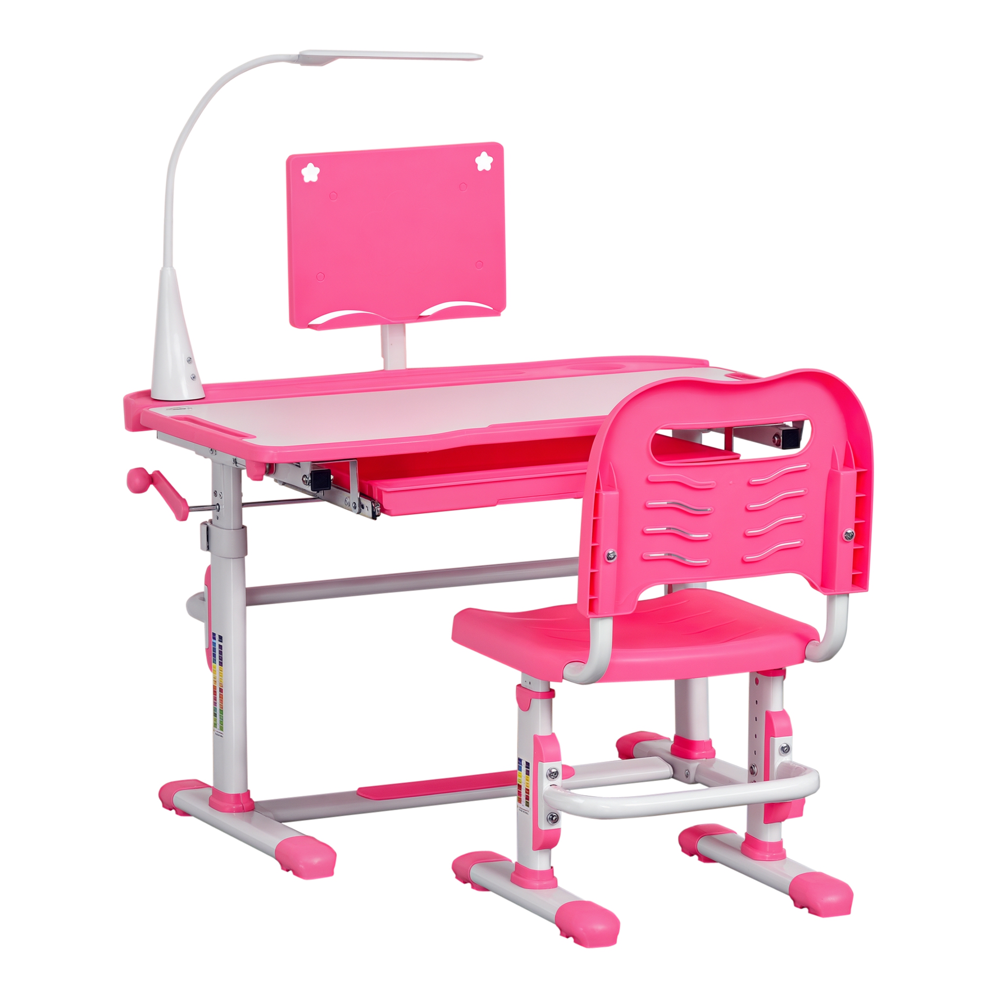 HOMCOM Escritorio y Silla para +6 Años con Altura Ajustable e Inclinable 80x49,5x80-105 cm y 36x34x60-73 cm Rosa | Aosom España