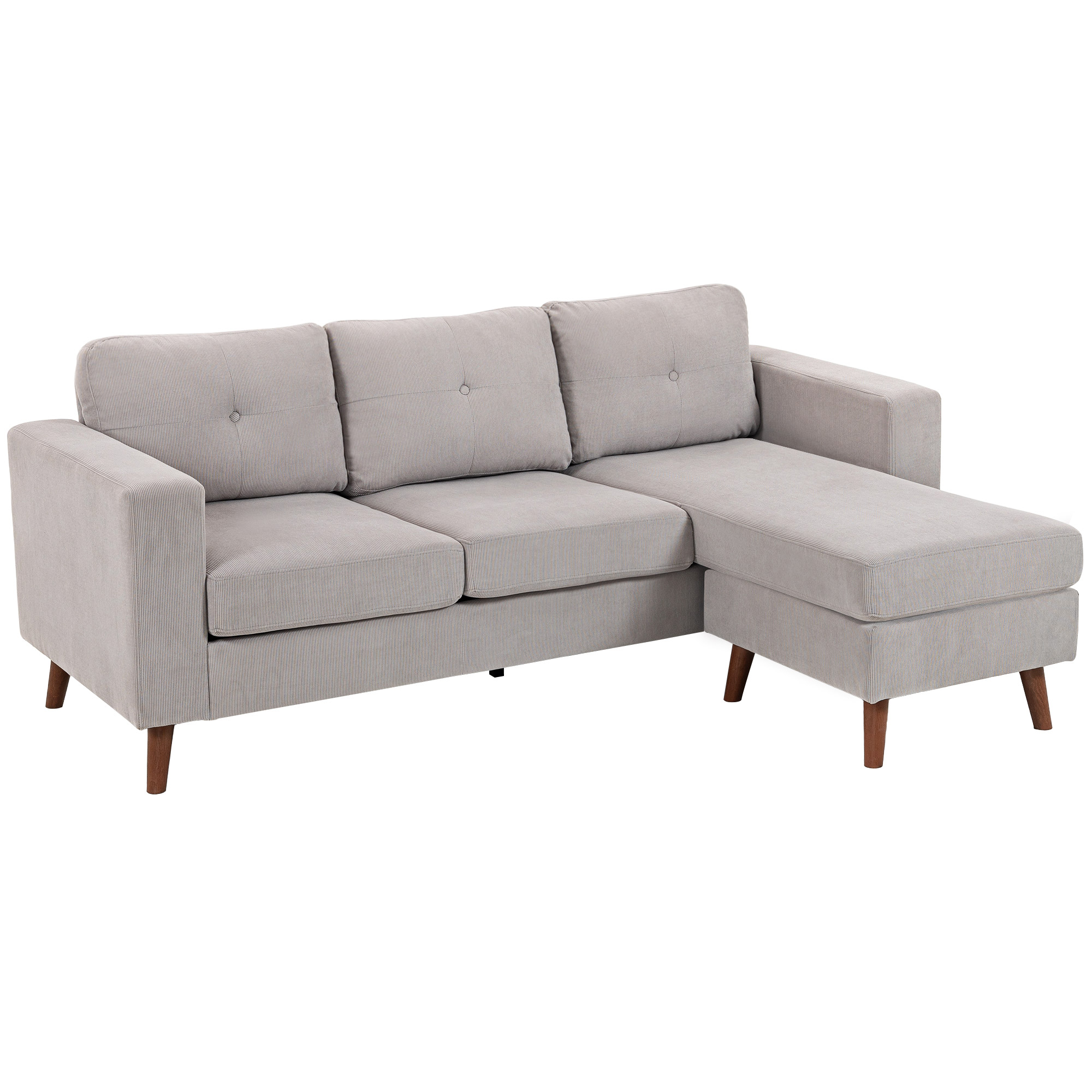 HOMCOM Canapé d'angle réversible en velours côtelé, canapé 3 places avec méridienne, cadre en acier, 192x137x84cm, gris clair HOMCOM Canapé d'angle réversible en velours côtelé, canapé 3 places avec méridienne, cadre en acier, 192x137x84cm, gris clair