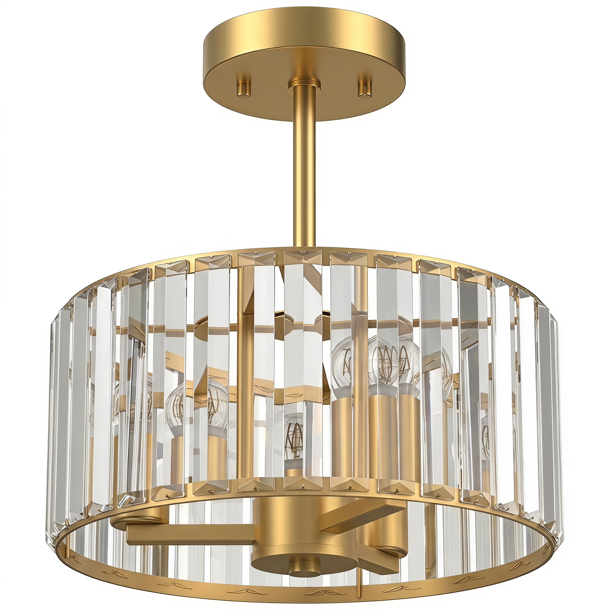 Homcom Gold Tone Semi Flush Mount Modern Crystal Chandelier Ceiling Light, Crystal Ceiling Light Fixture With E14 Base, Gold