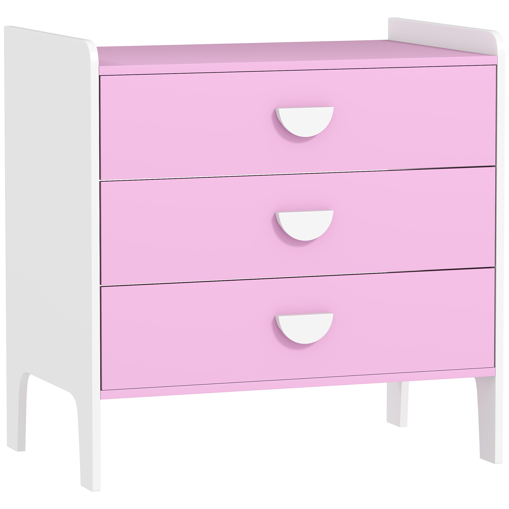 Kinder-Kommode mit 3 Schubladen, MDF, Aufbewahrungsschrank für Kinder, Rosa+Weiß