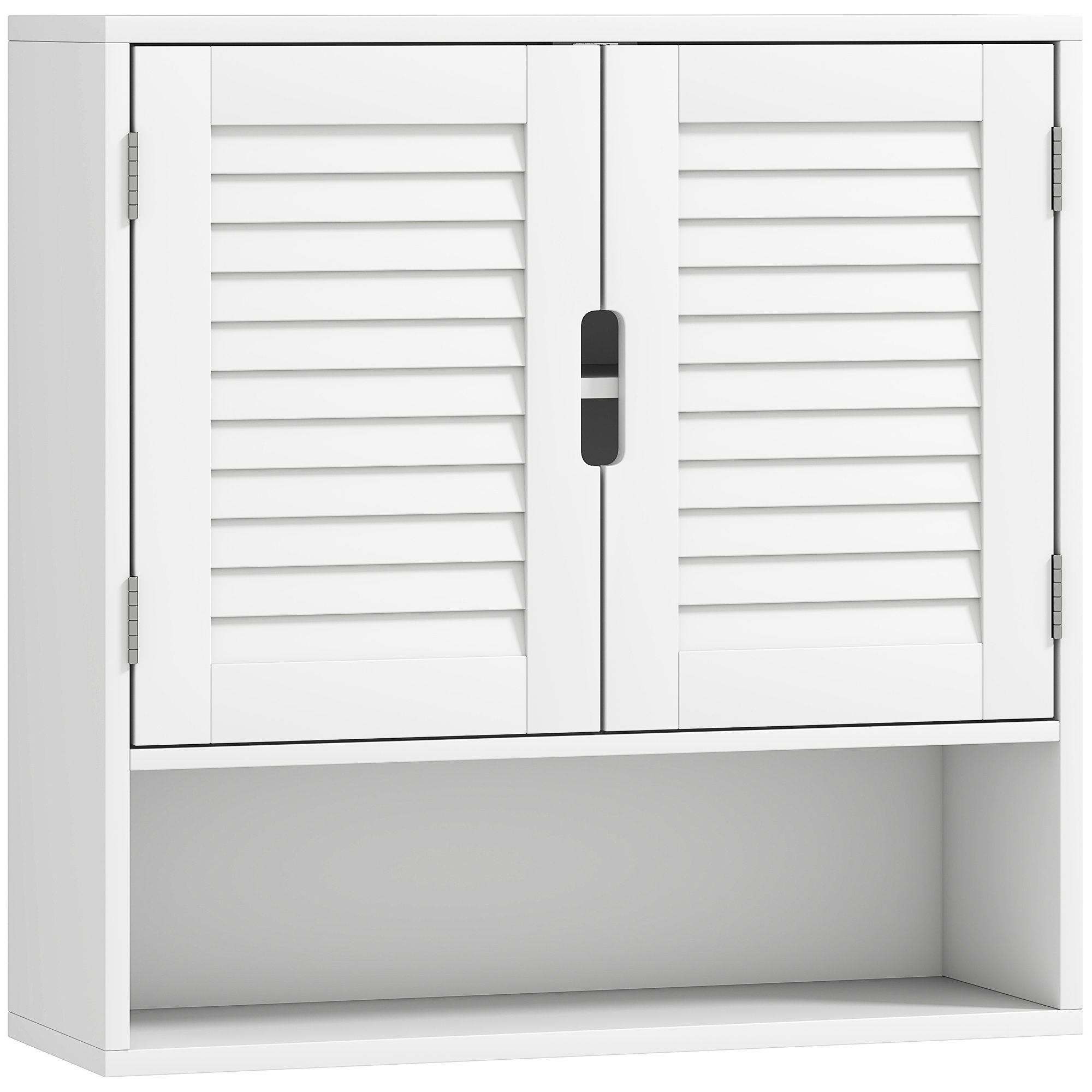 HOMCOM Wand-Badezimmerschrank, hängender Aufbewahrungsschrank fürs Bad mit Lamellentür, verstellbarem Einlegeboden und offenem Fach, hängender WC-Schrank, 60x20x60cm, weiß   Aosom