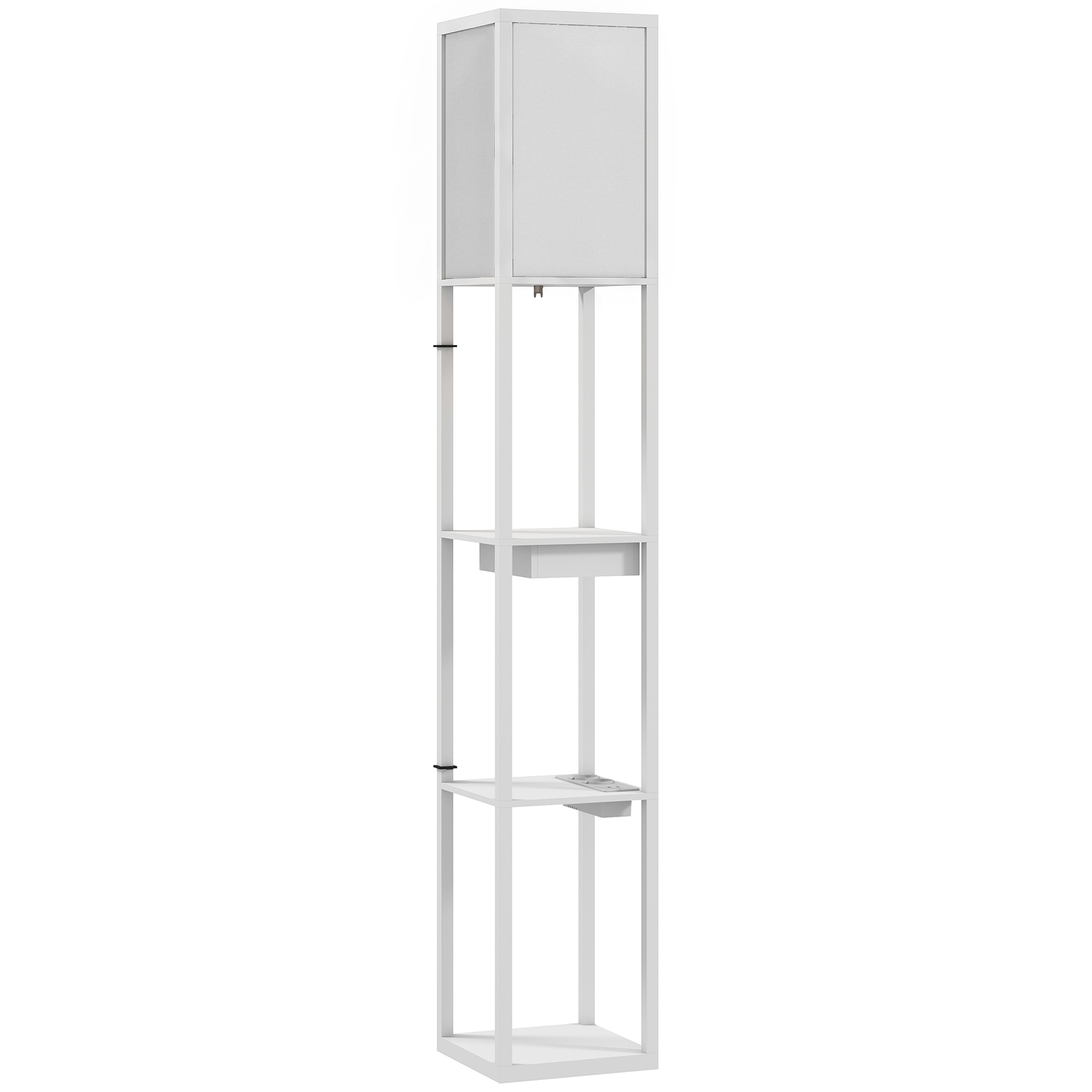 HOMCOM Stehlampe, Stehleuchte mit 3 Fächern, E27 Sockel, Standlampe mit Stoff-Lampenschirm, USB-A, USB-C Anschlüssen für Wohnzimmer, Weiß, exkl. Glühbirne Aosom