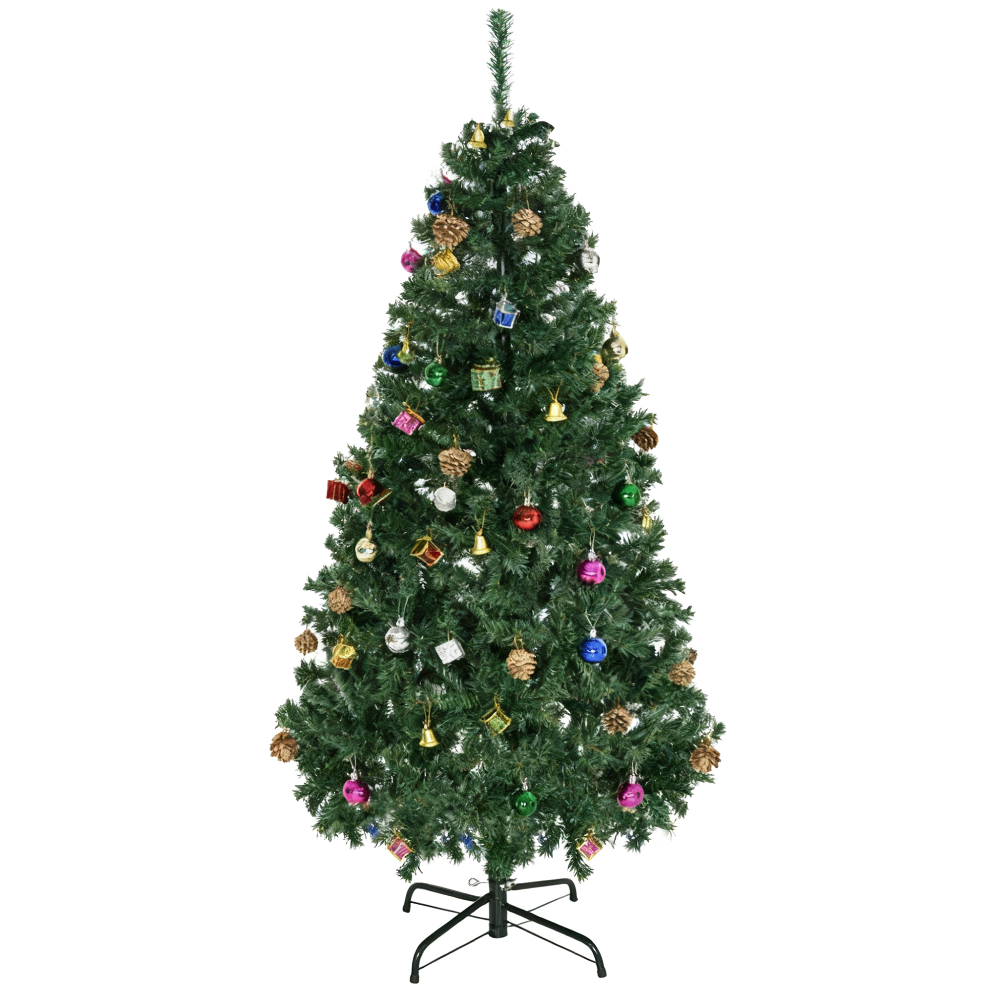Outsunny Albero di Natale Artificiale Abete con Decorazioni 150cm Verde folto, Alberi di Natale Addobbati