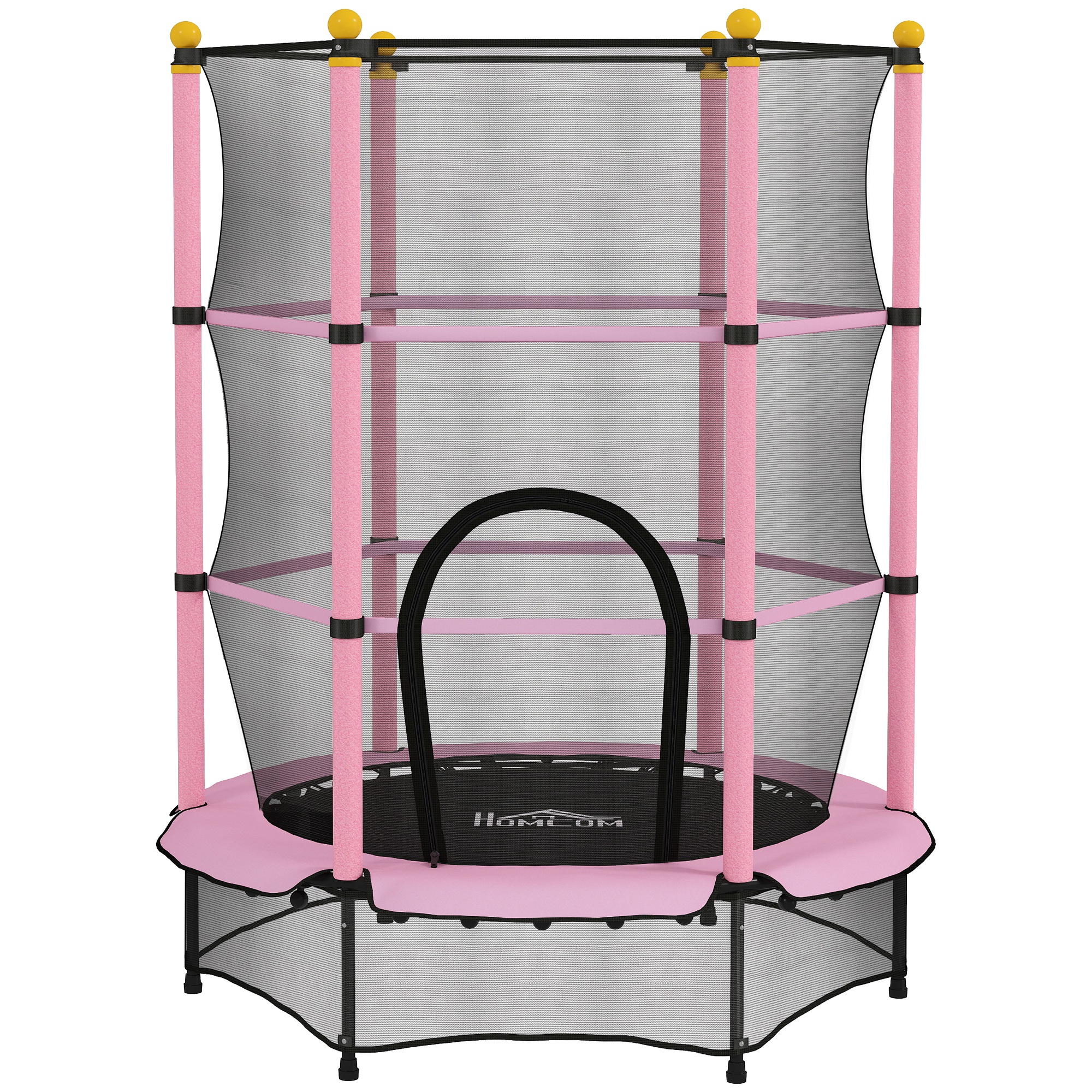HOMCOM Trambolină Elastică pentru Copii 3-10 Ani cu Plasă de Siguranță și Țevi Capitonate, Ø140x190 cm, Roz | Aosom Romania
