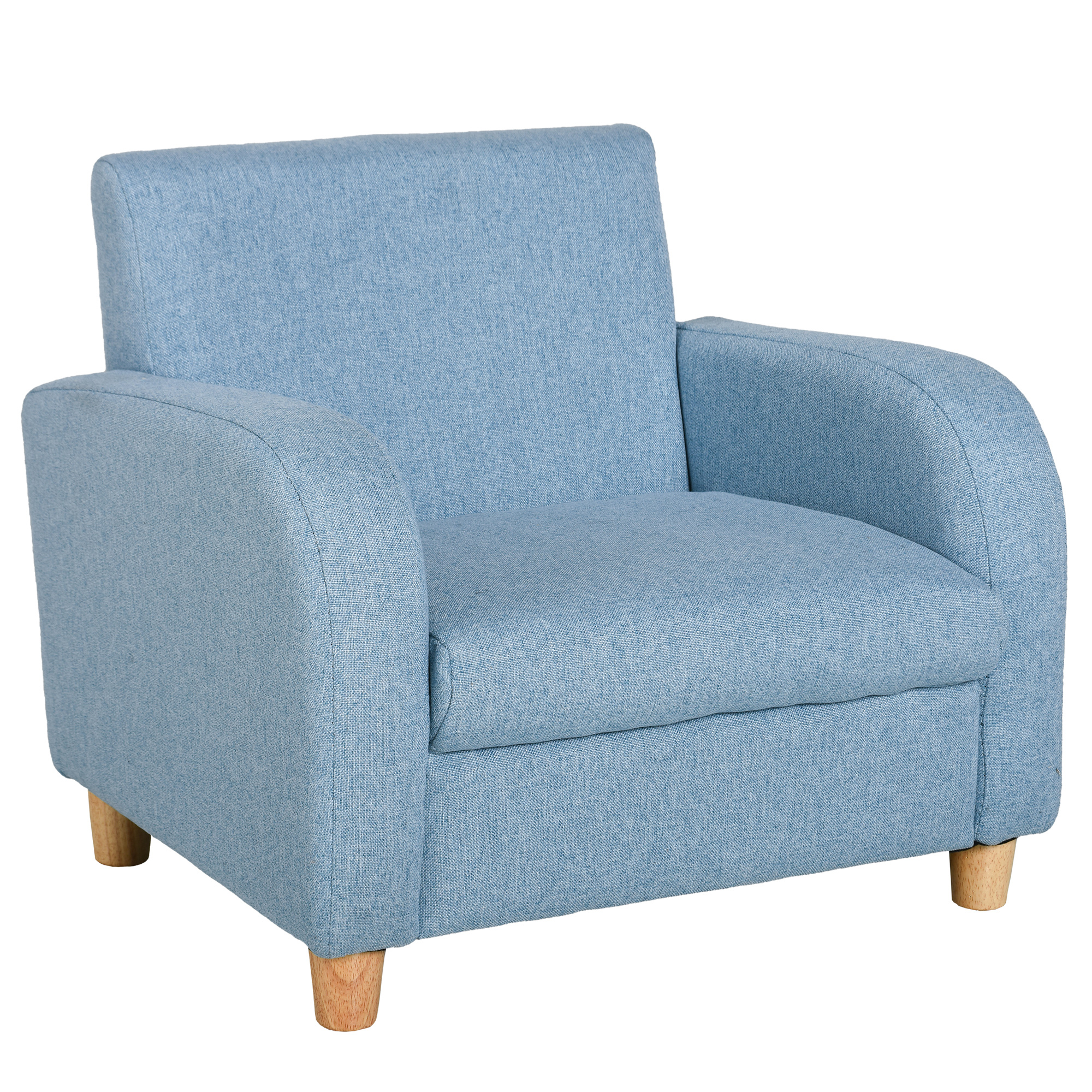 Kindersessel Kindersofa mit Leinen-Optik, massiven Holzfüßen Sessel aus Schaumstoff Kinderstuhl für Kinderzimmer, Spielzimmer, 49 x 45 x 44 cm, für Kinder 3-5 Jahre Blau