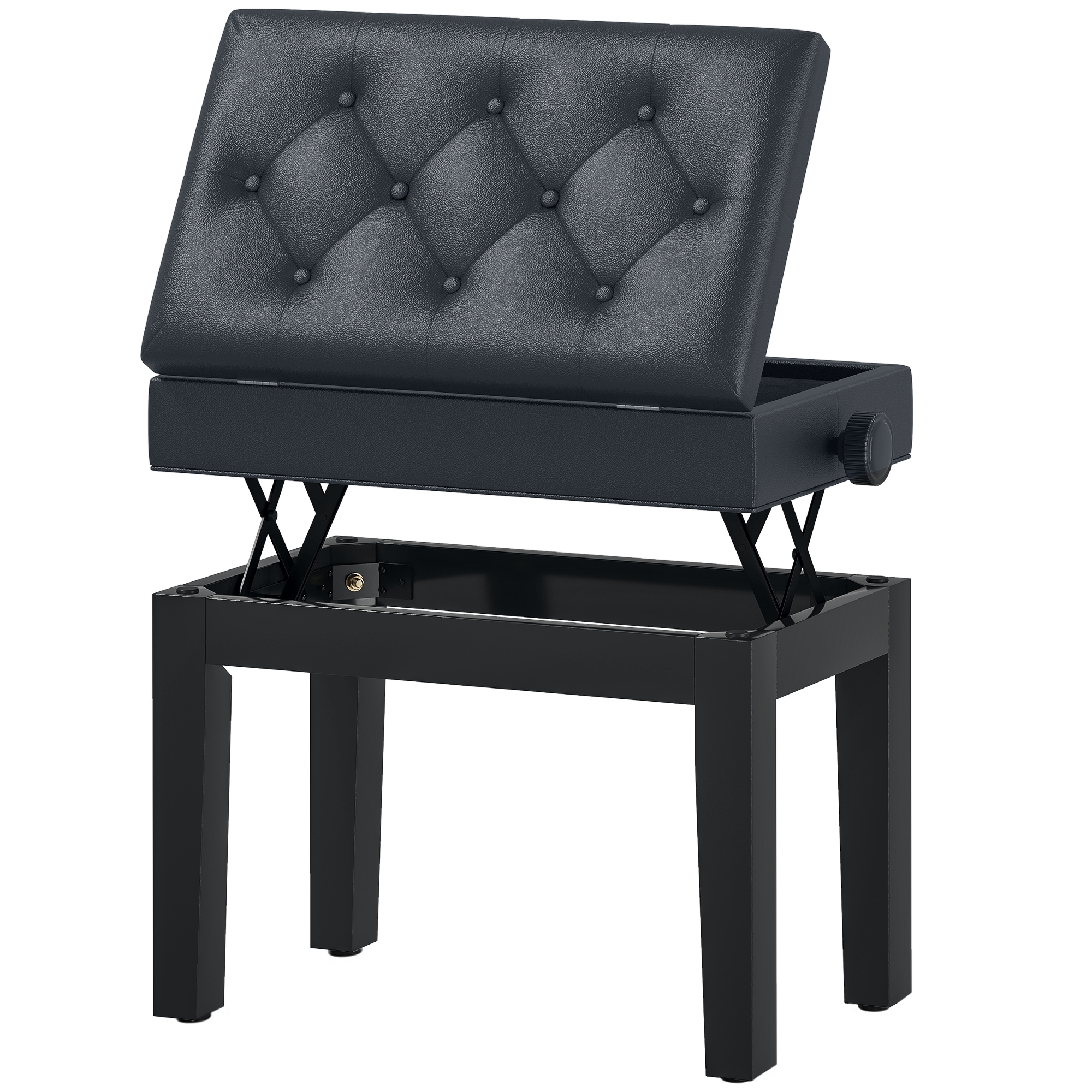 Homcom Banquette Tabouret Siège pour Piano Hauteur Réglable Coffre de Rangement Interne Assise&nbsp; Capitonné 55 x 33 x 48-58 cm Bois Noir