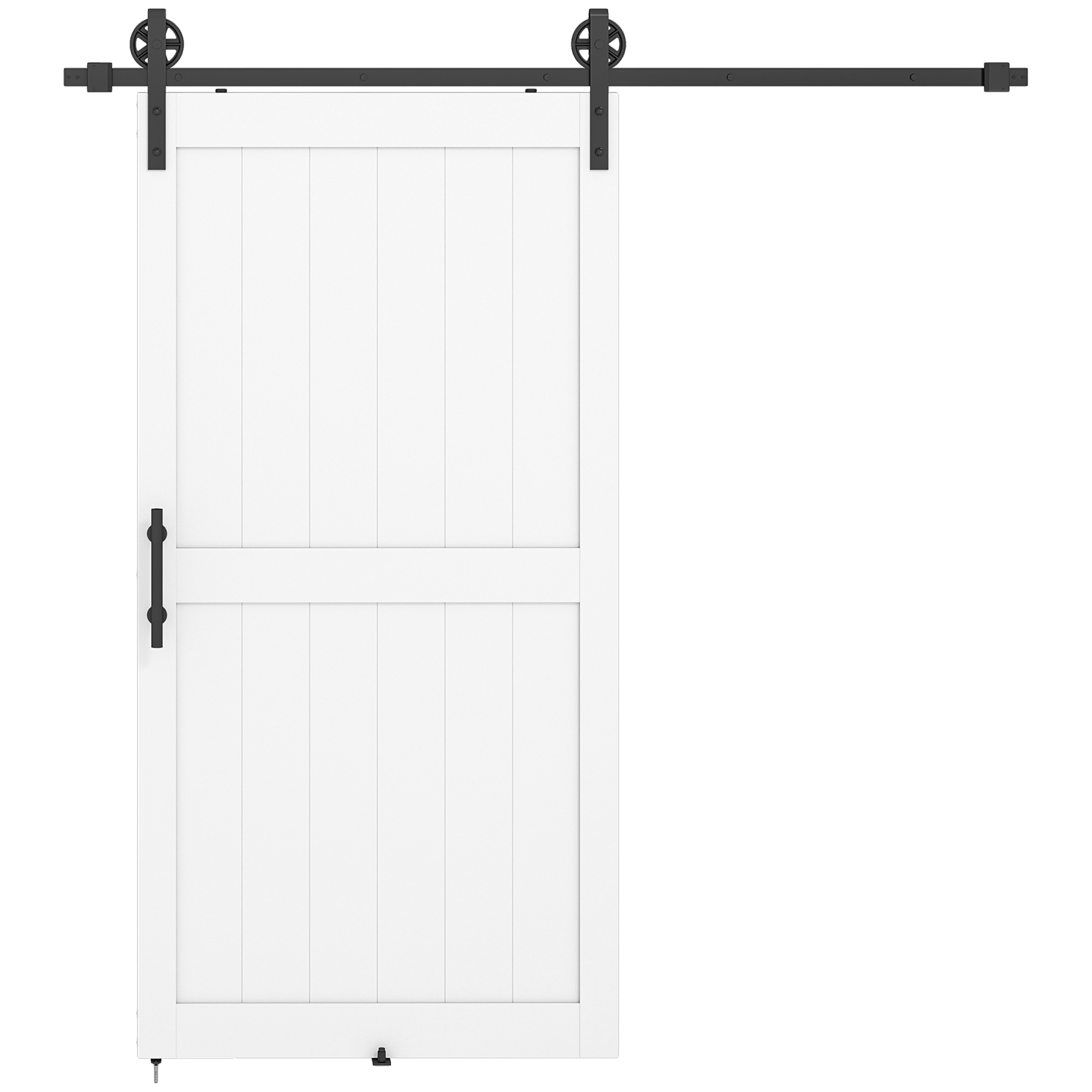 Homcom White 213.4Cm Sliding Barn Door Kit, Sliding Door With Track, Hardware, Upgraded Rollers And Floor Guide, Handle,