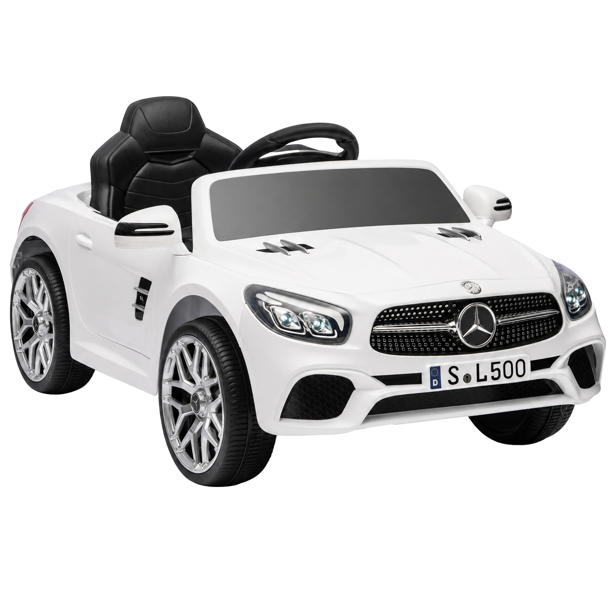 AIYAPLAY Elektroauto für Kinder Mercedes-Benz SL500 Lithium-Batterie 12V mit Fernbedienung 2,4G 2 Motoren Federung Sanfter Start Lichter Musik Hupe Bluetooth 3-5 Jahre 3-5 km/h Weiß Aosom