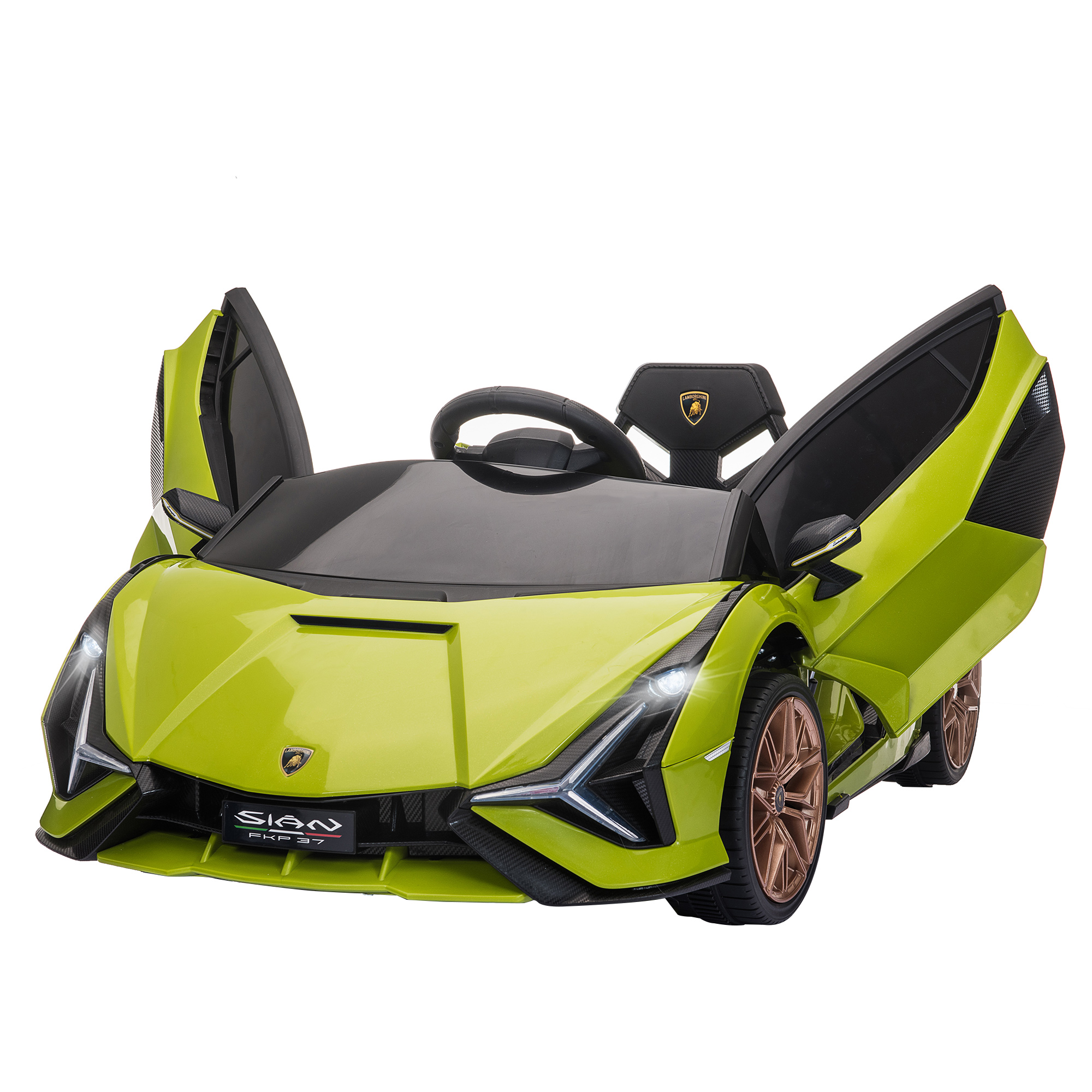 HOMCOM Compatible 12V Battery-powered Kids Electric Ride On Car Lamborghini SIAN Toy with Parental Remote Lights MP3 for 3-5 Years Green Aosom UK
