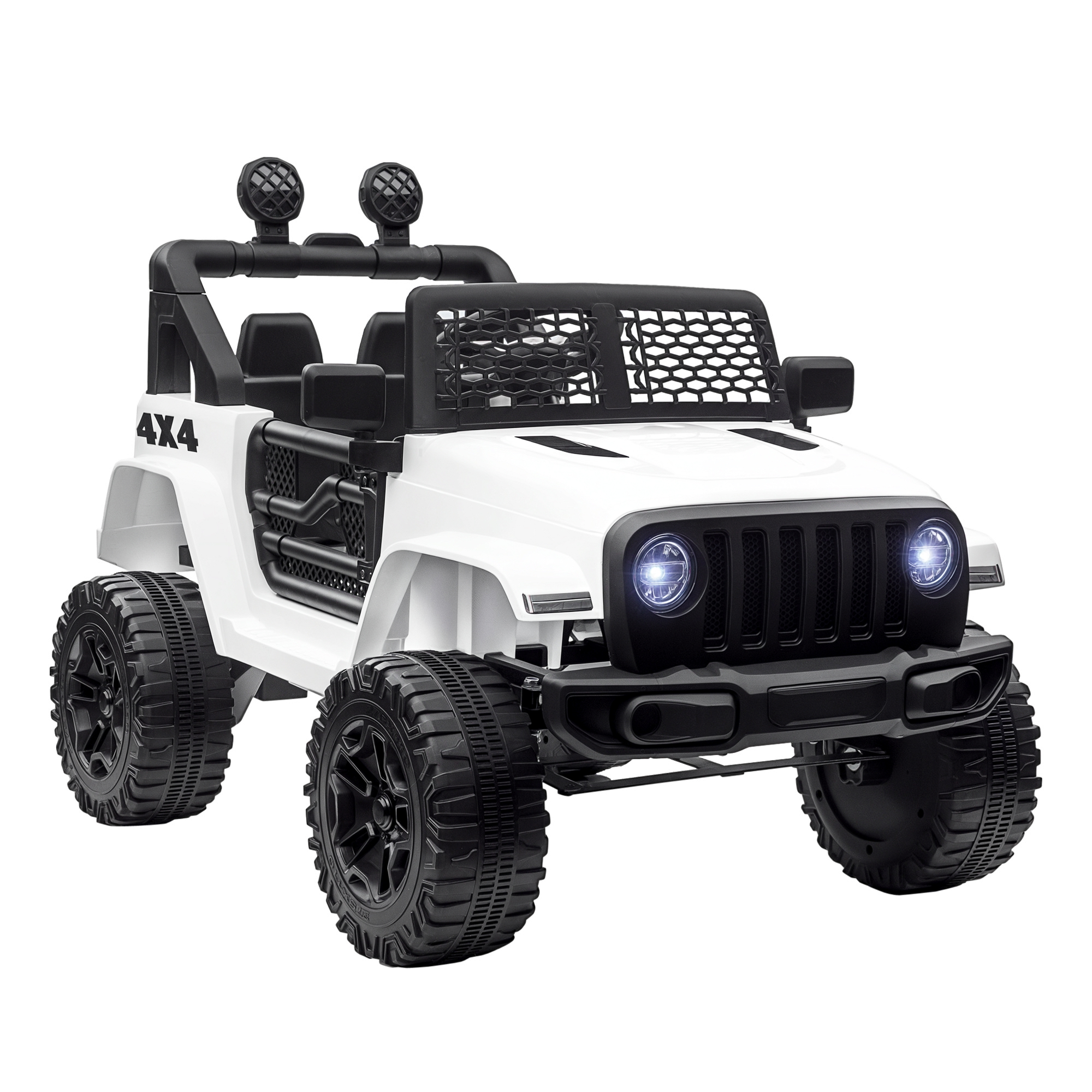 HOMCOM Coche Eléctrico para Niños +3 Años Todoterreno Batería 12V Control Remoto 100x65x72 cm Blanco | Aosom España